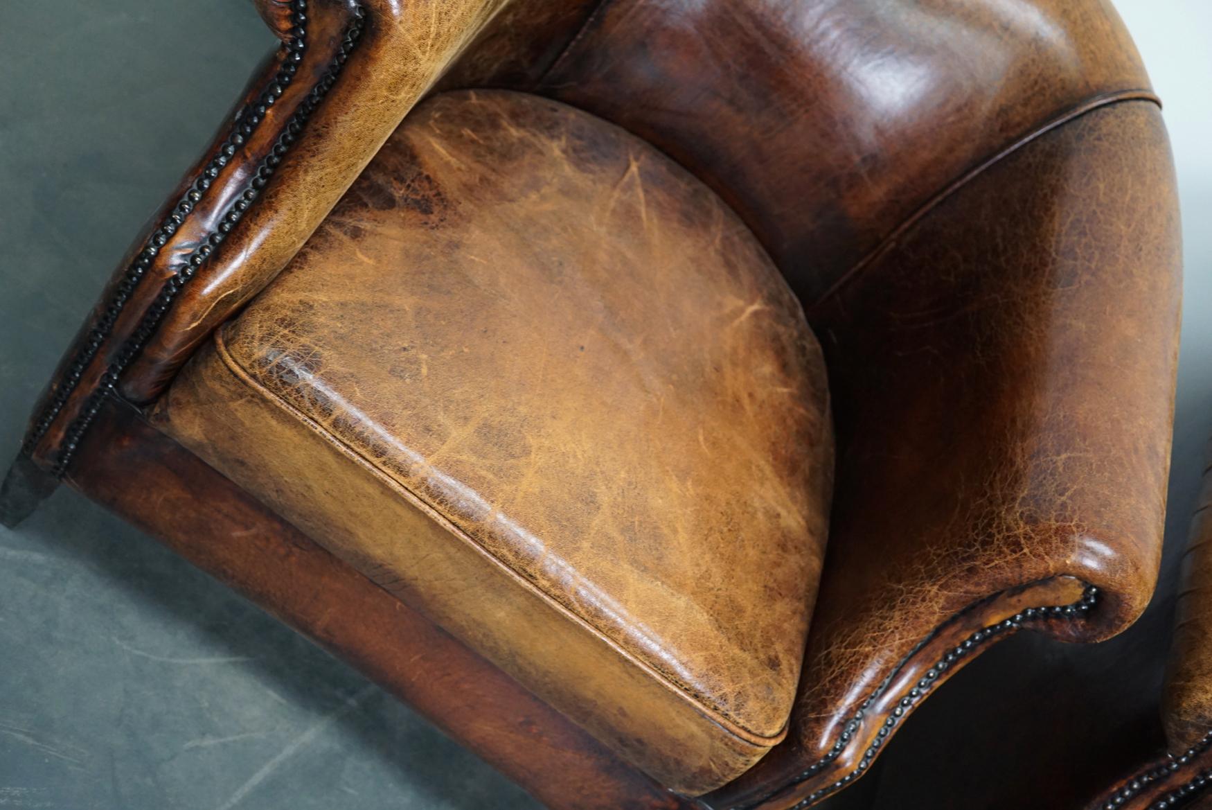 Vintage Dutch Cognac Leather Club Chairs, Set of 2 2