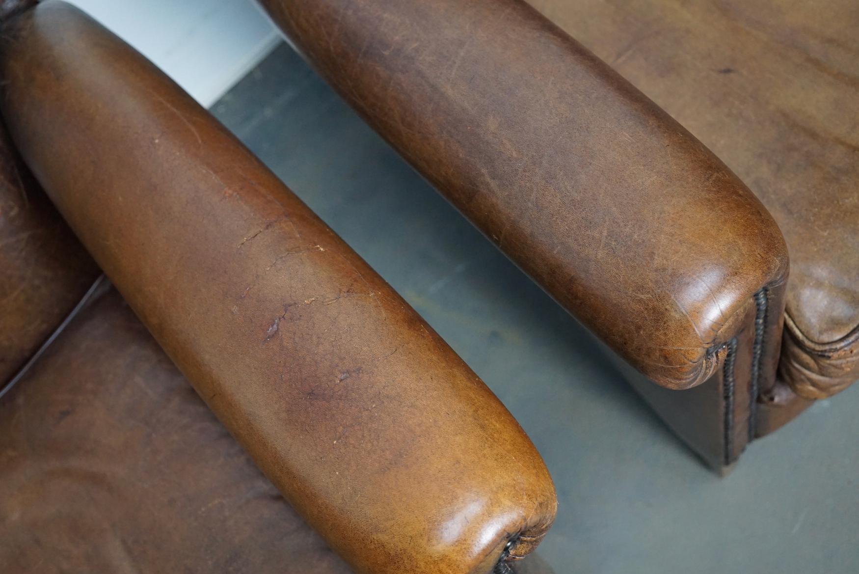 Vintage Dutch Cognac Leather Club Chairs, Set of 2 In Good Condition In Nijmegen, NL