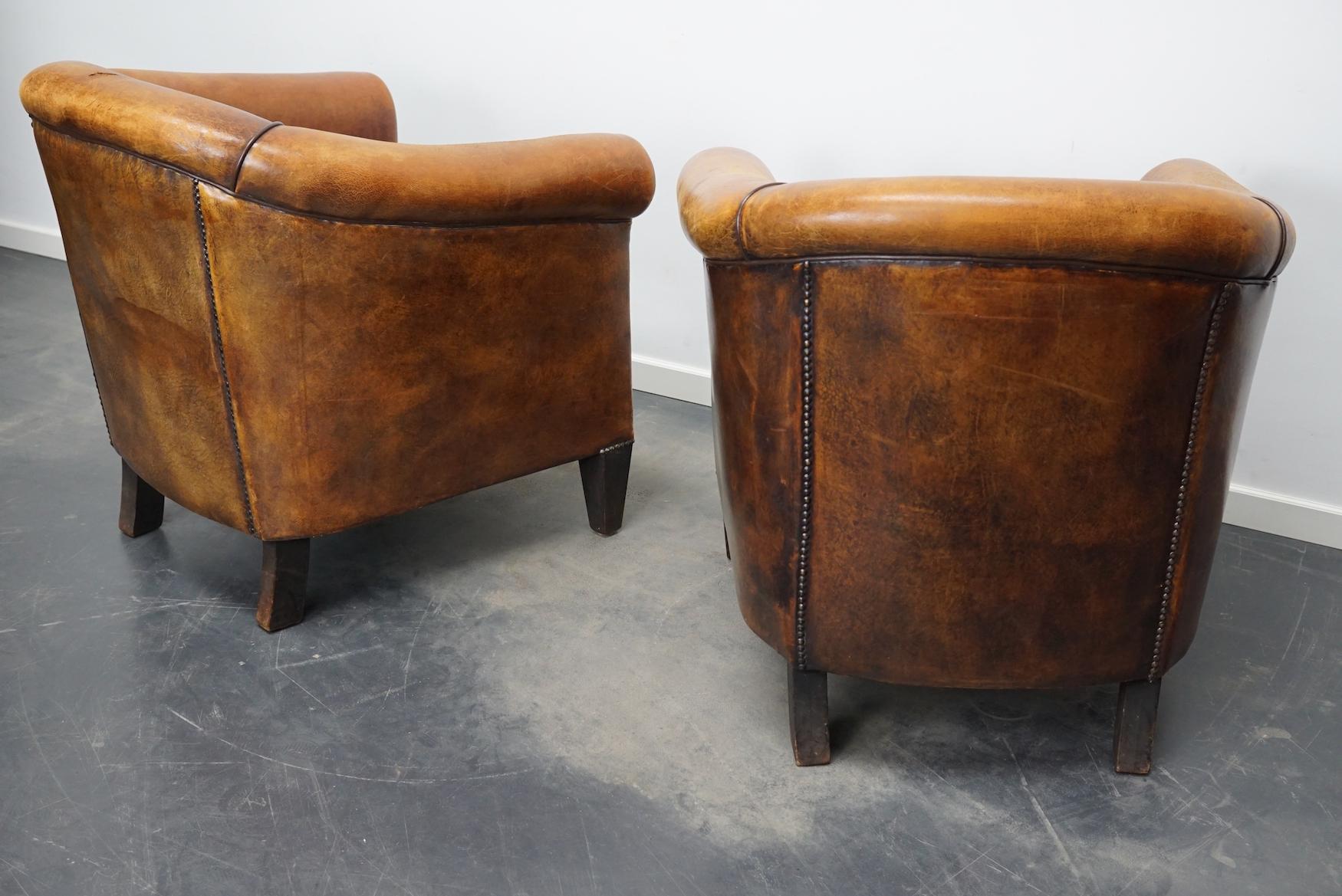 Vintage Dutch Cognac Leather Club Chairs, Set of 2 2