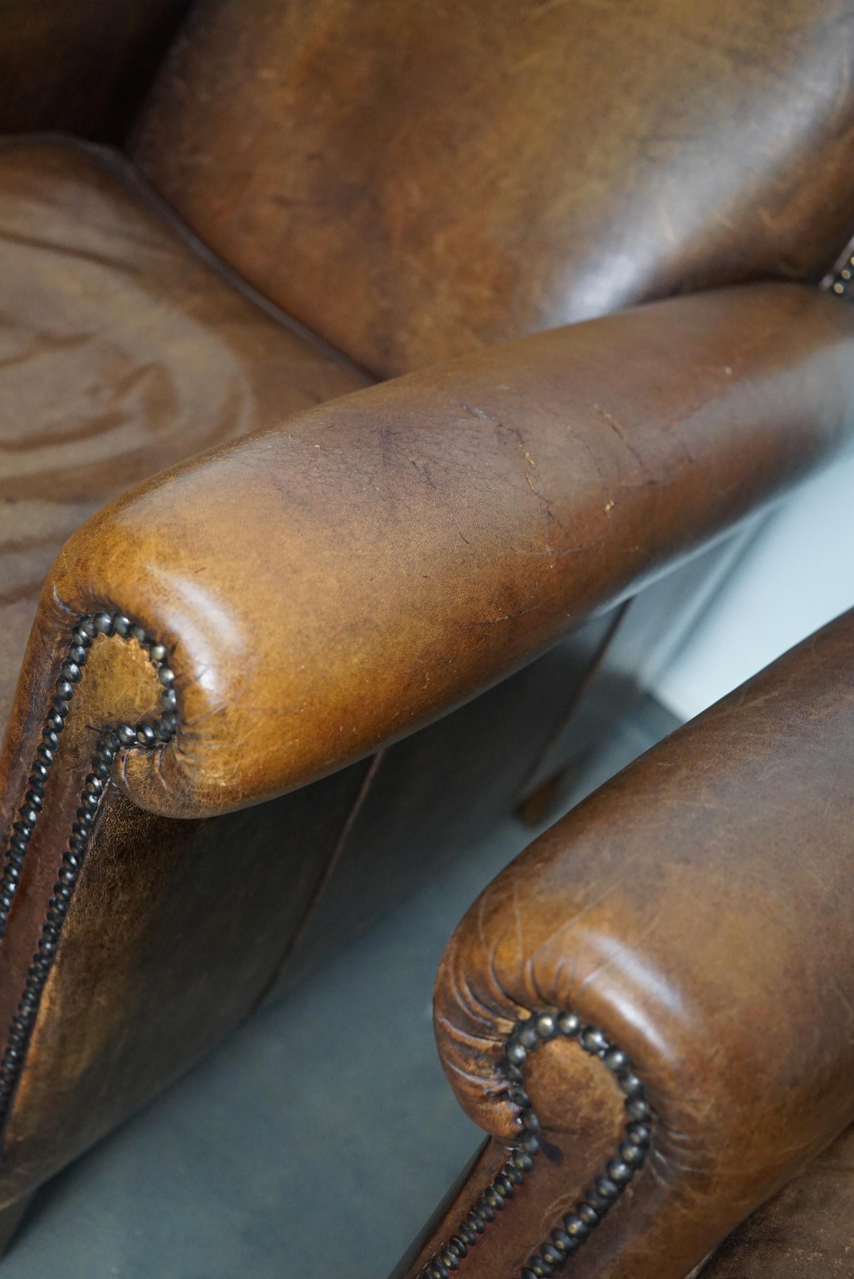 Late 20th Century Vintage Dutch Cognac Leather Club Chairs, Set of 2