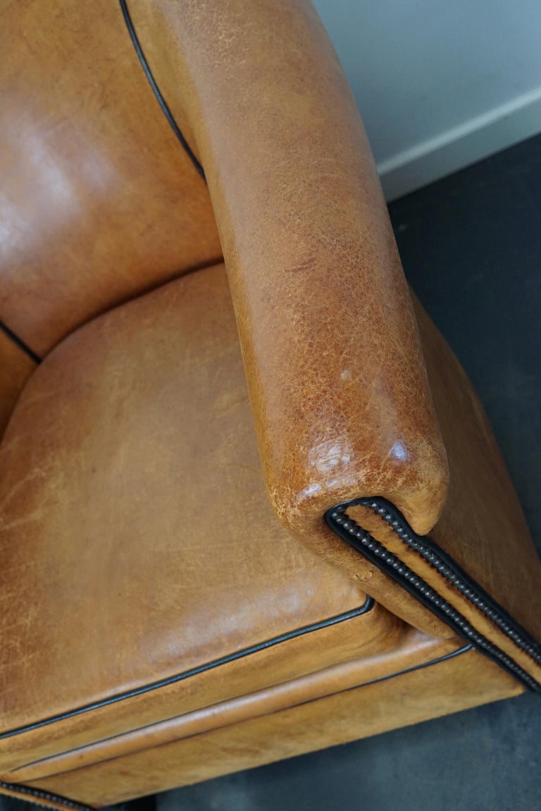 Vintage Dutch Cognac Leather Club Chairs, Set of 2 For Sale 3