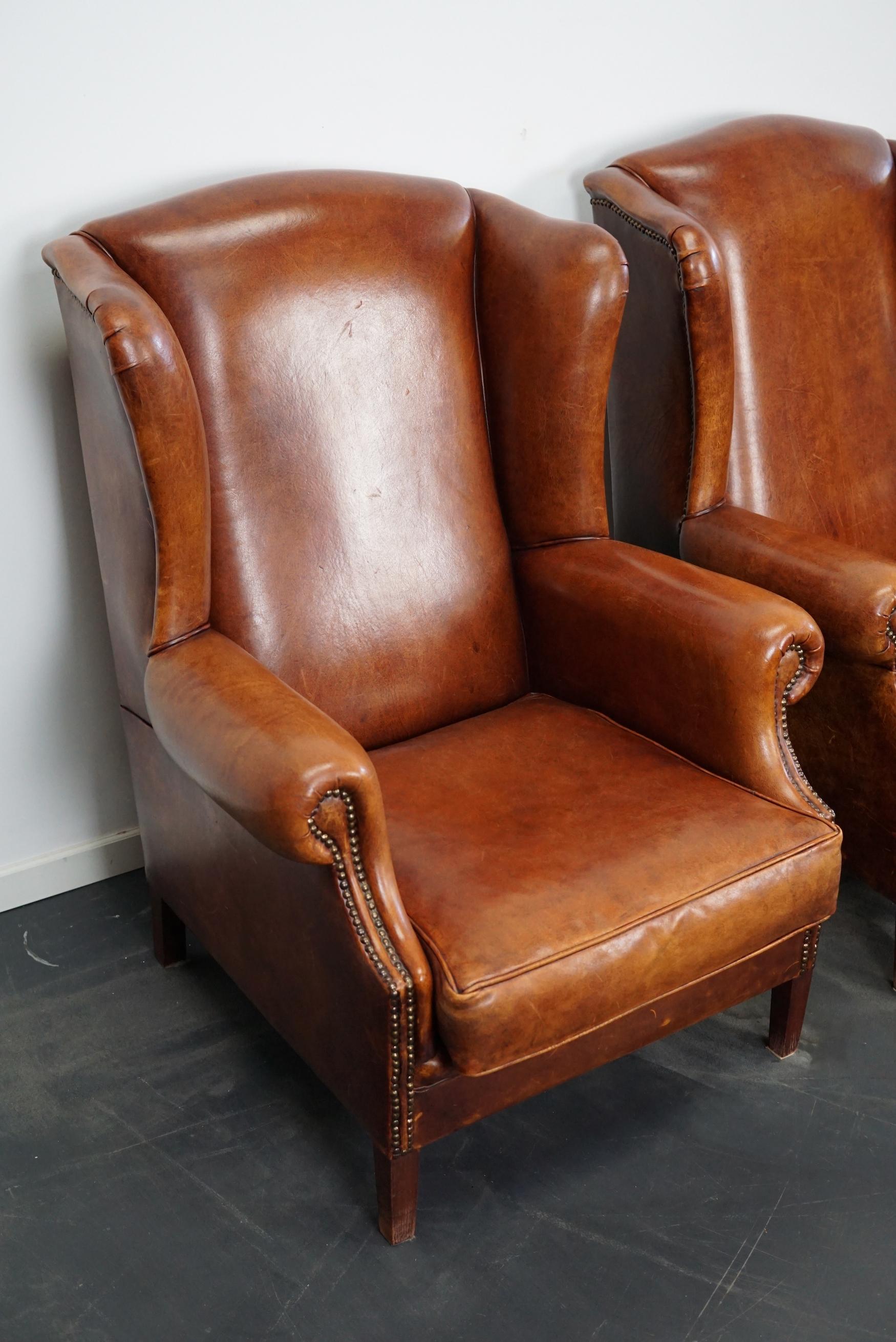 Vintage Dutch Cognac Leather Club Chairs, Set of 2  4