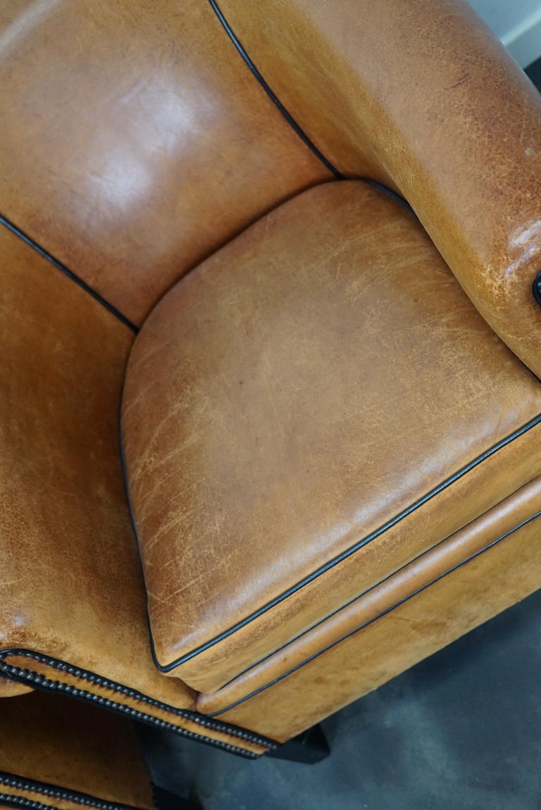 Vintage Dutch Cognac Leather Club Chairs, Set of 2 For Sale 4