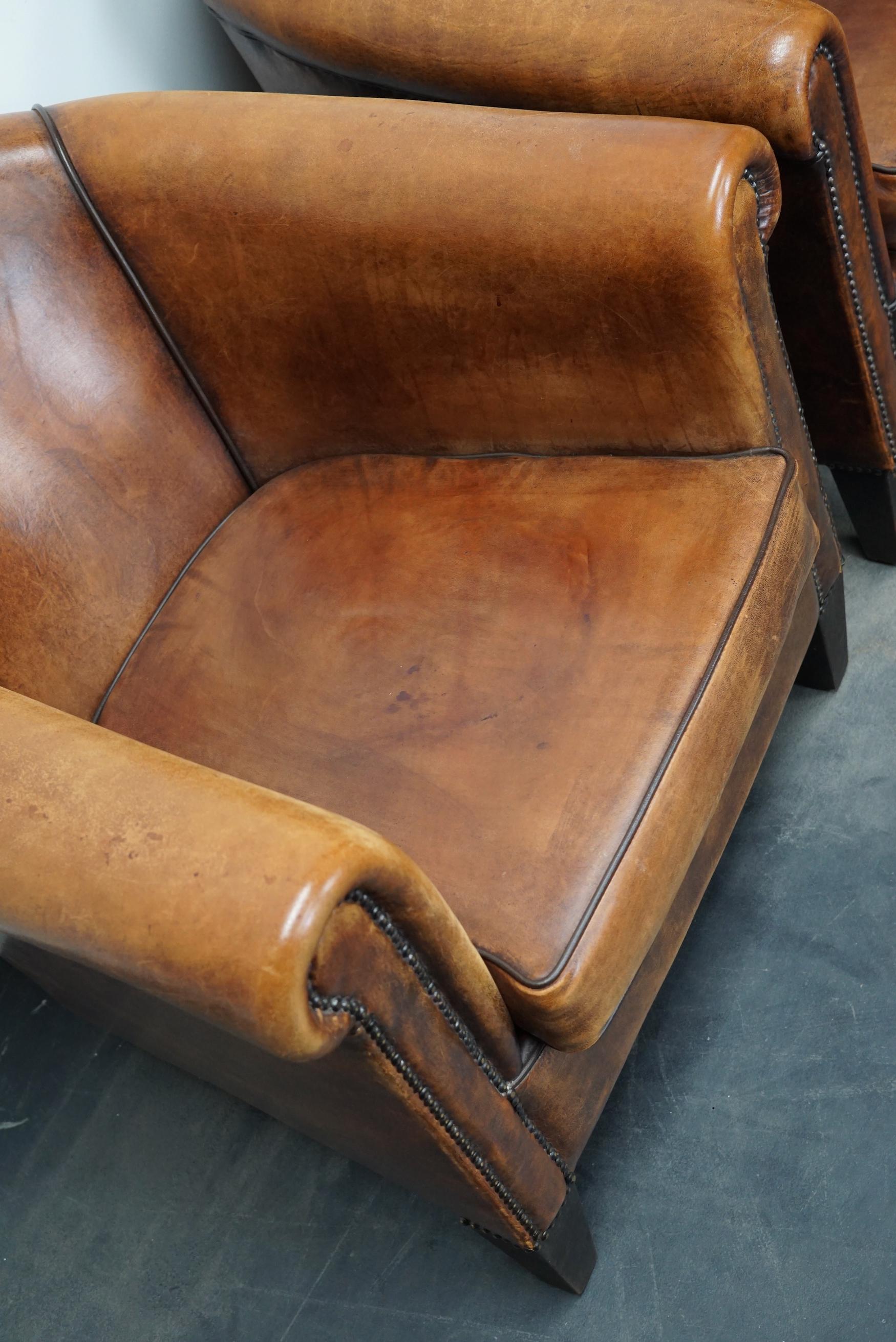 Vintage Dutch Cognac Leather Club Chairs, Set of 2 4