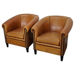Vintage Dutch Cognac Leather Club Chairs, Set of 2