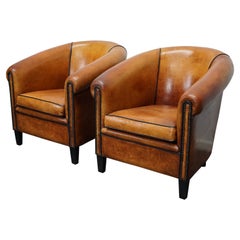 Vintage Dutch Cognac Leather Club Chairs, Set of 2