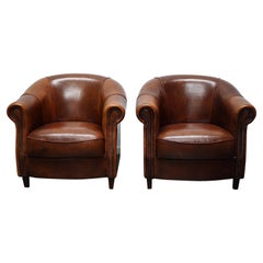 Vintage Dutch Cognac Leather Club Chairs, Set of 2 Vintage Dutch Cognac Leather Club Chairs, Set of 2