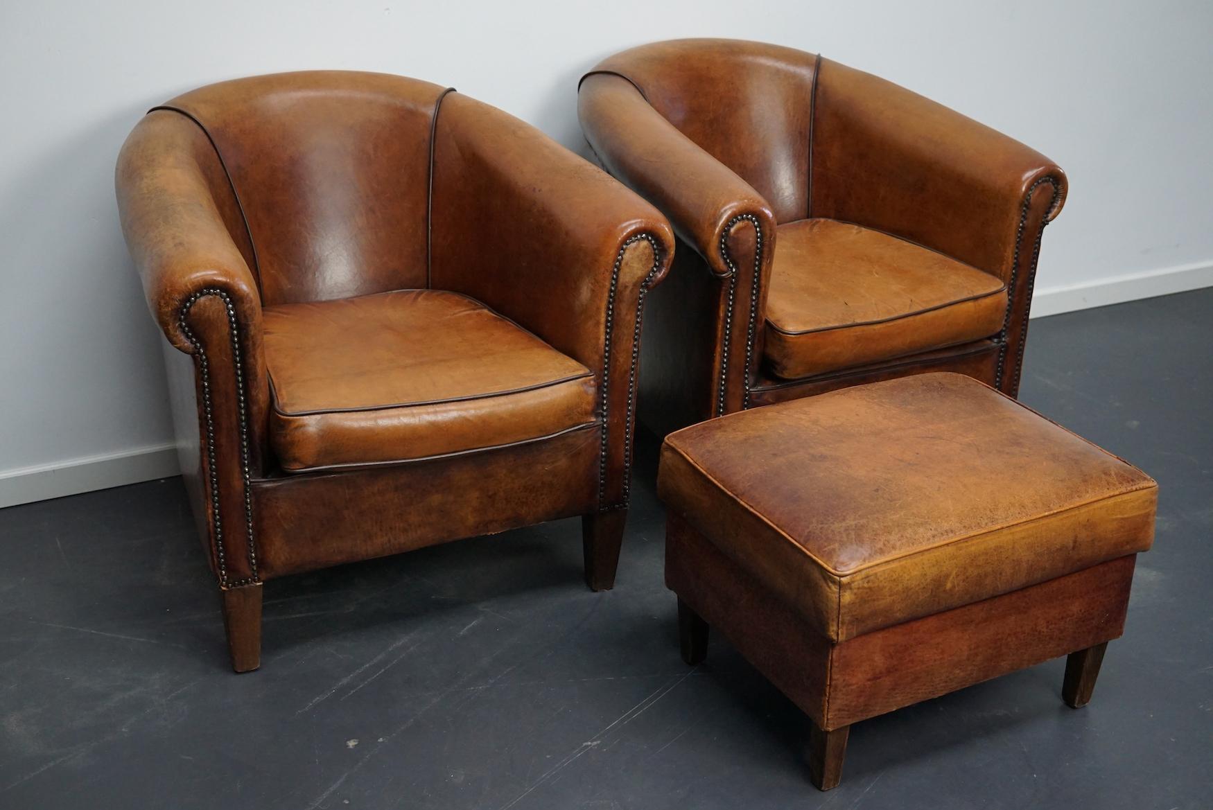 vintage leather chair and footstool