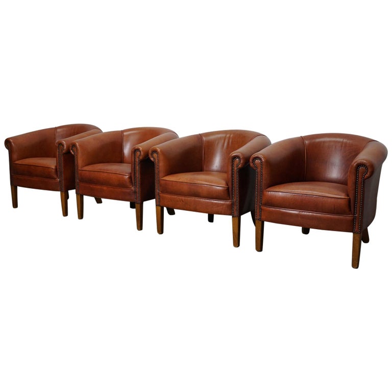 Vintage Dutch Cognac Leather Club, Cognac Leather Chair
