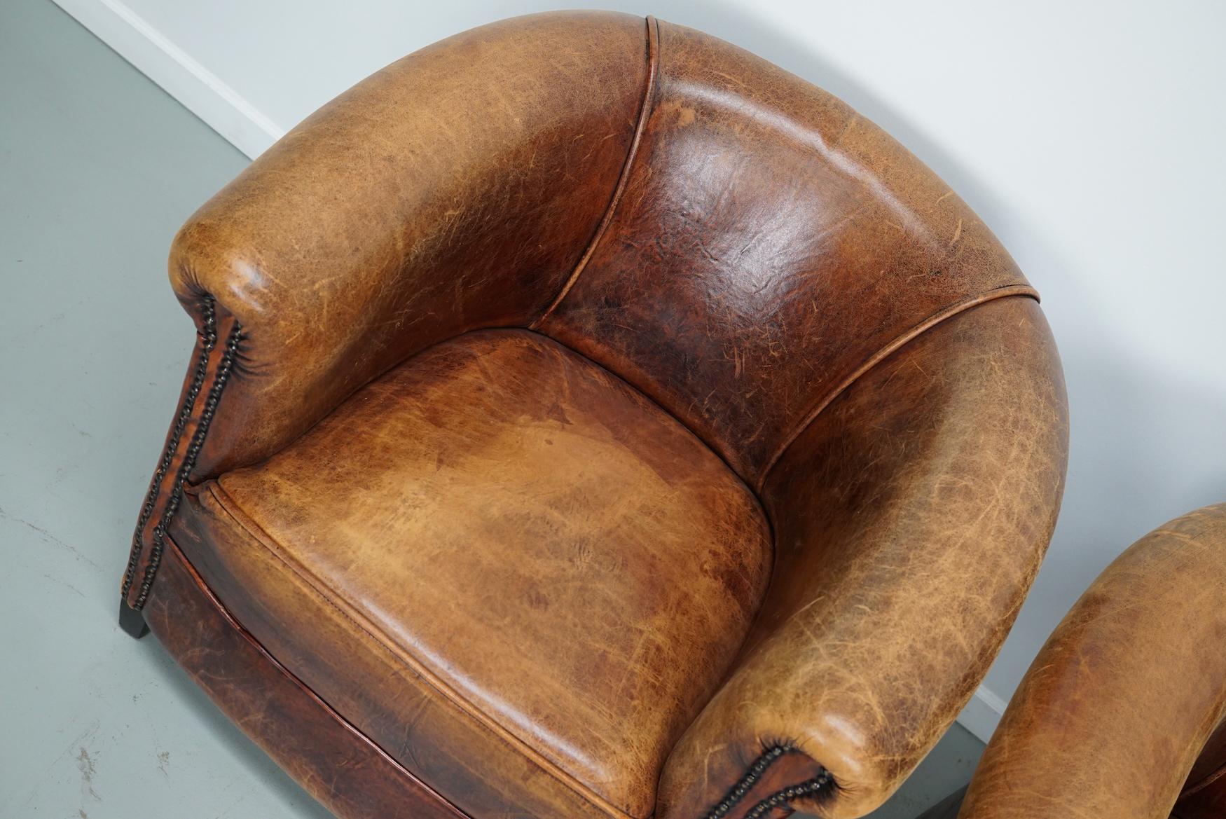 Vintage Dutch Cognac Leather Club Chairs, Set of Three For Sale 8