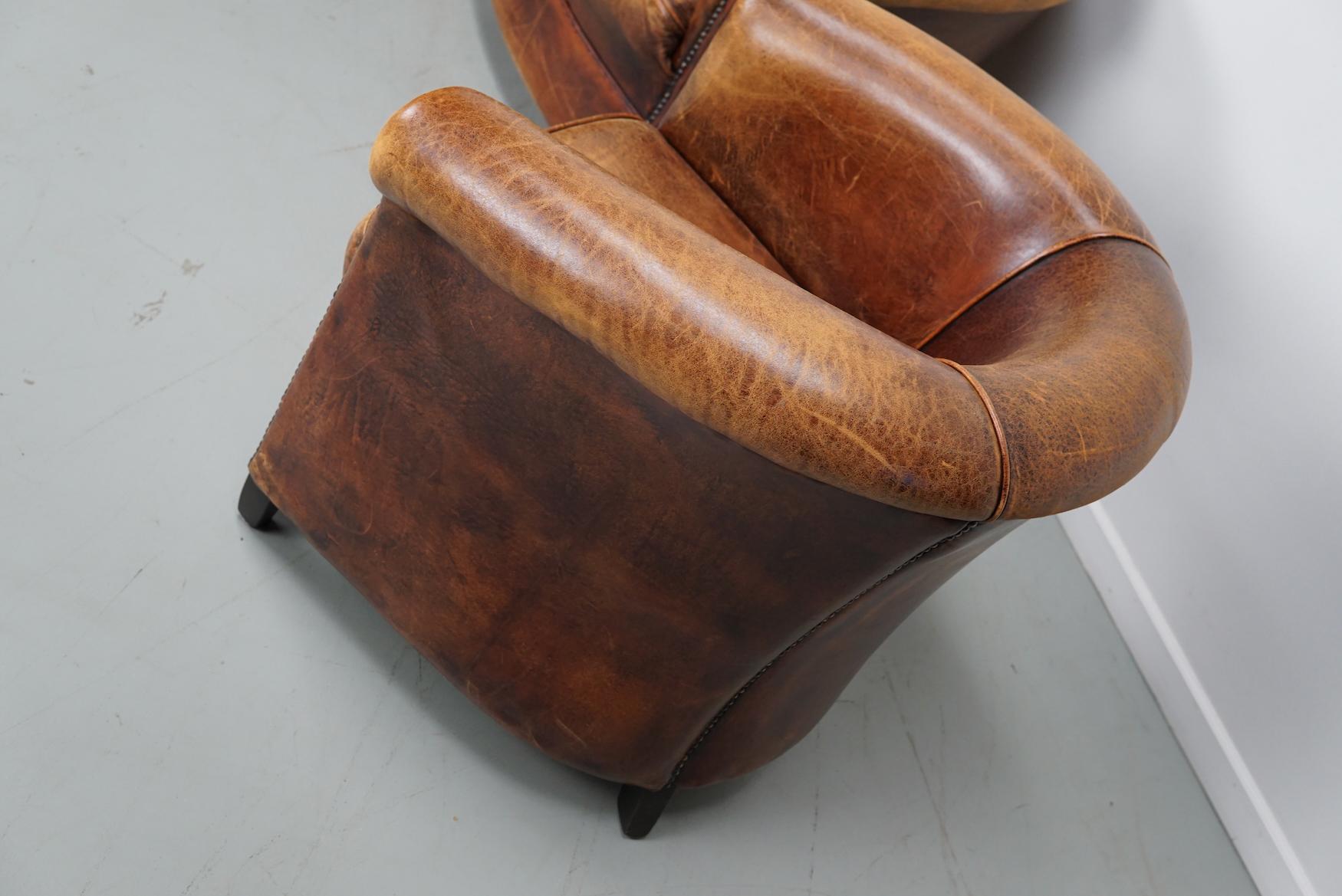 Vintage Dutch Cognac Leather Club Chairs, Set of Three For Sale 9