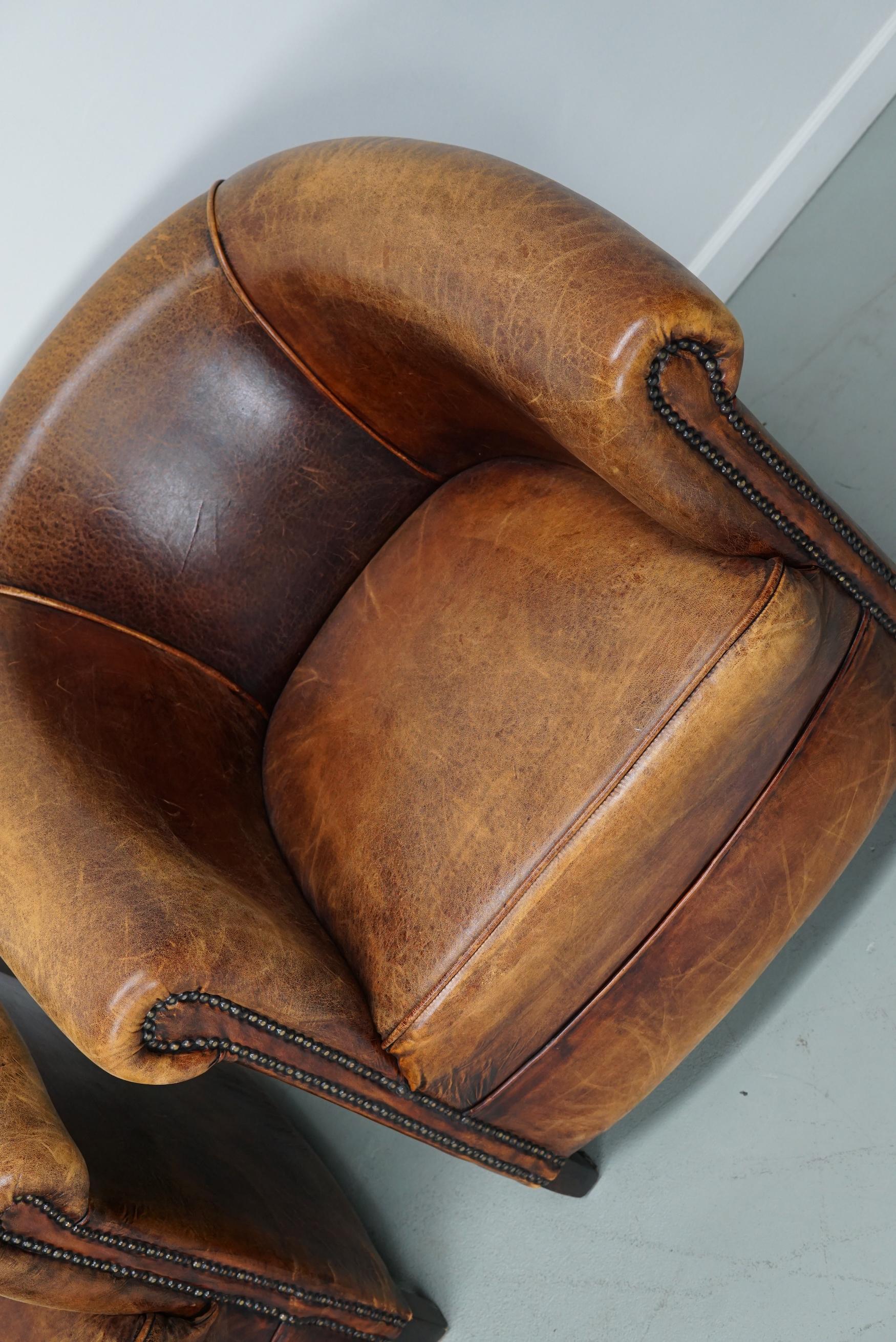 Vintage Dutch Cognac Leather Club Chairs, Set of Three For Sale 4
