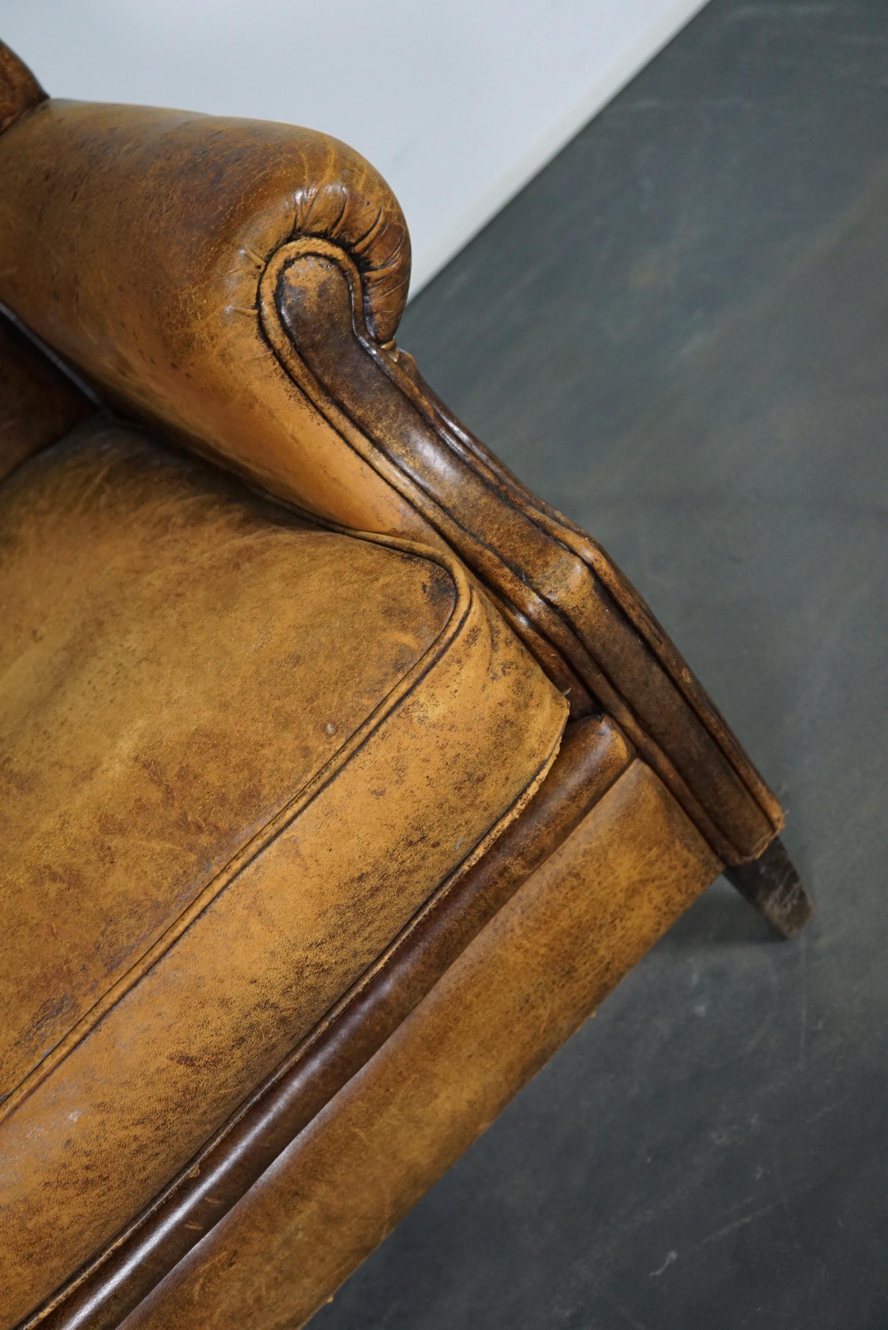 Late 20th Century Vintage Dutch Cognac Leather Wingback Club Chair