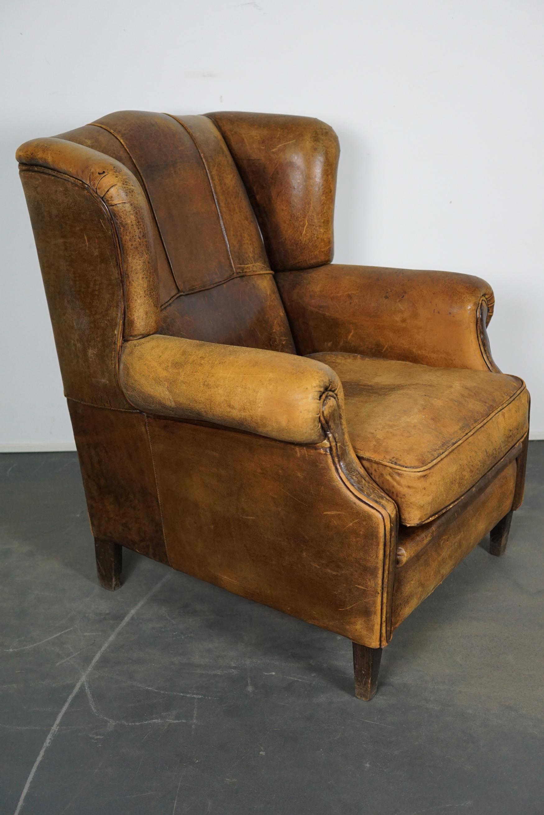 Vintage Dutch Cognac Leather Wingback Club Chair 1