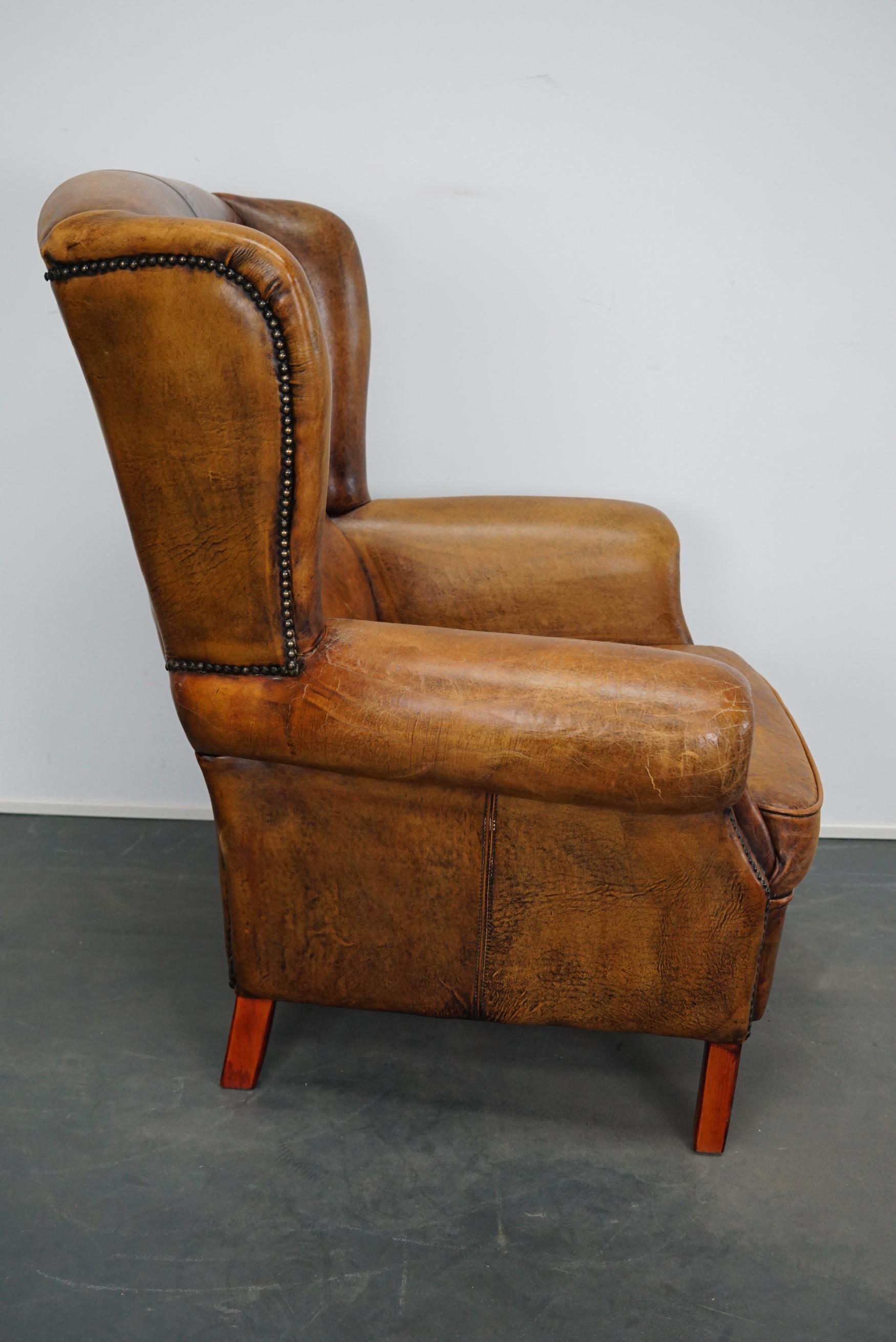 Late 20th Century Vintage Dutch Cognac Leather Wingback Club Chair