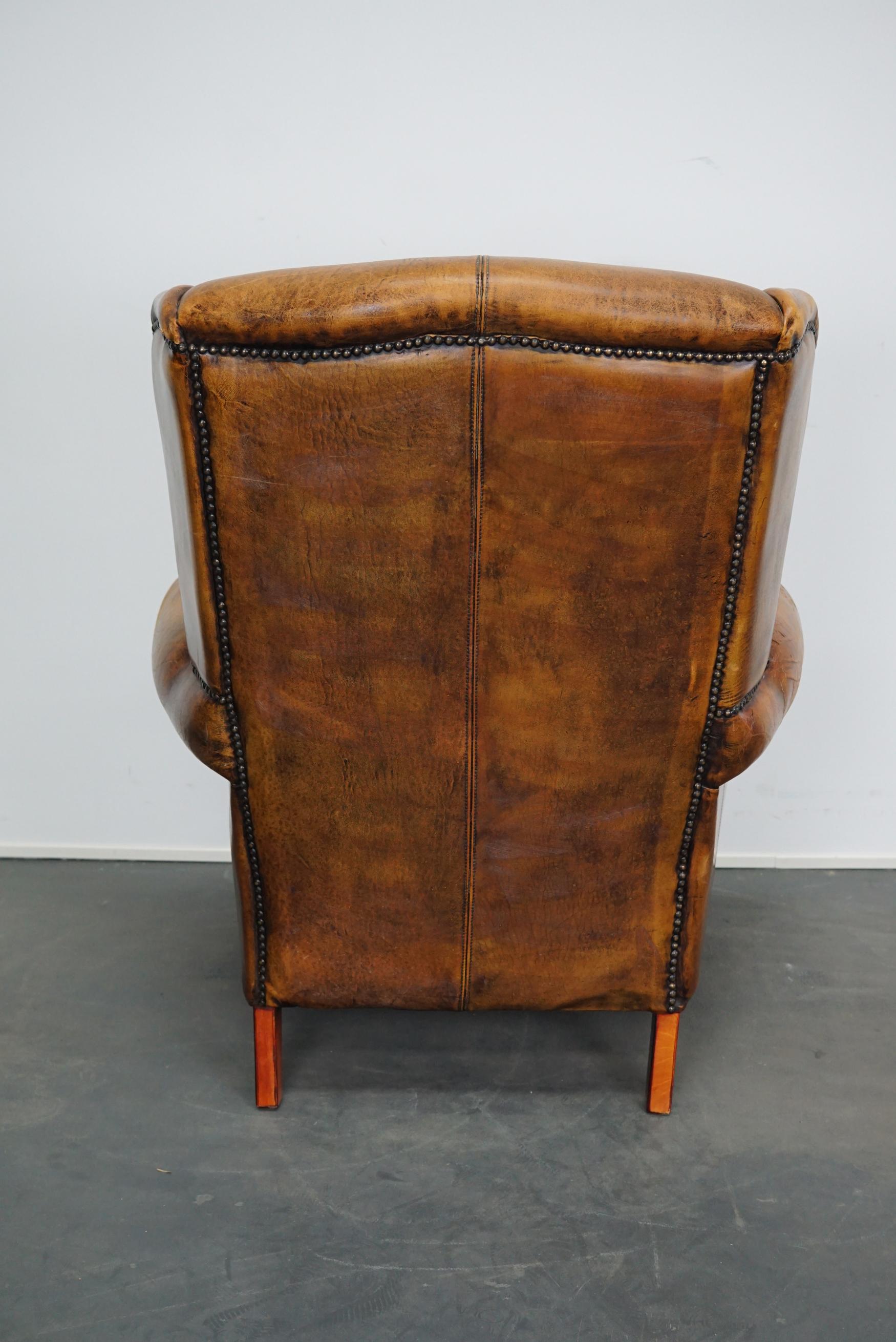 Vintage Dutch Cognac Leather Wingback Club Chair 1