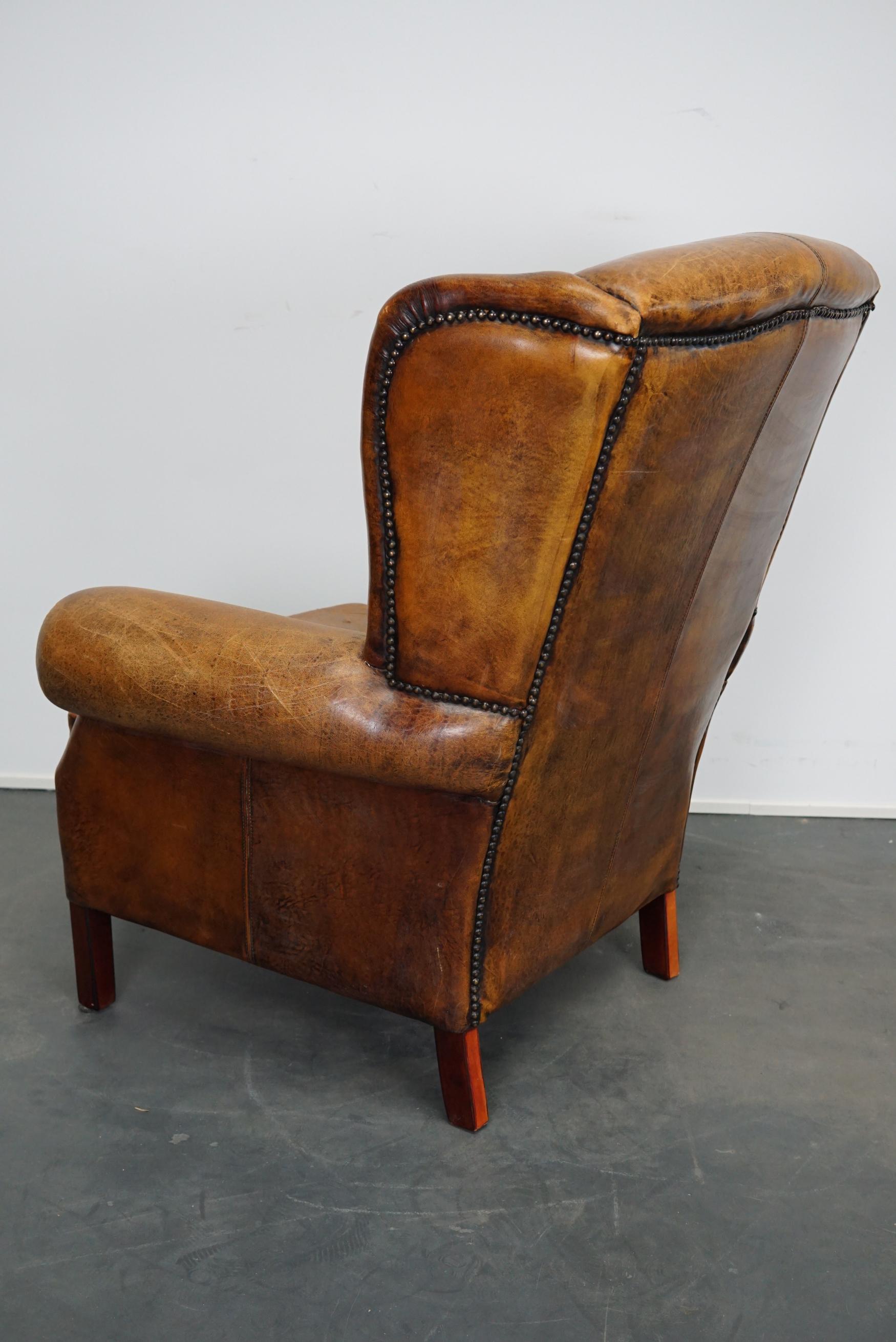 Vintage Dutch Cognac Leather Wingback Club Chair 2