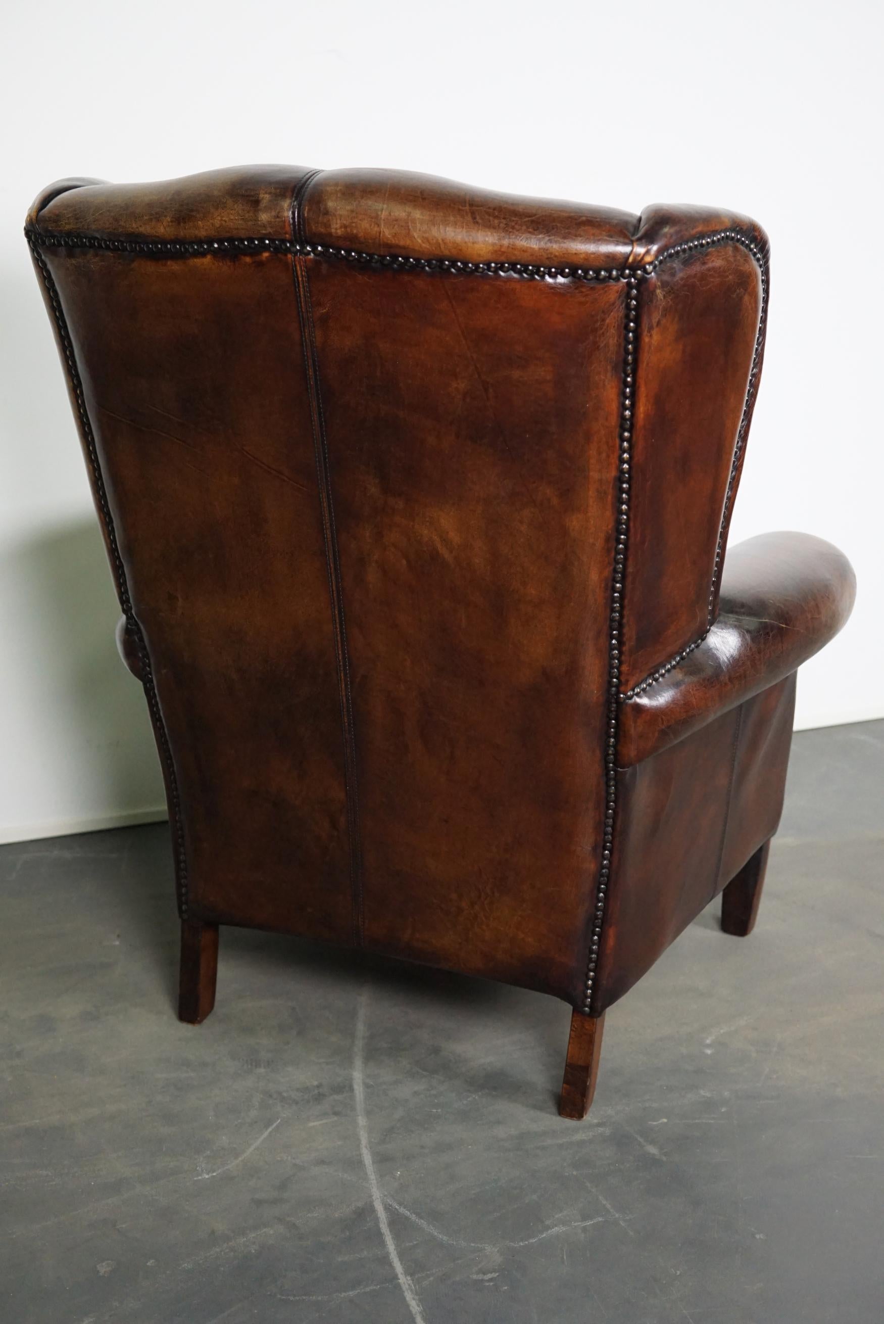 Vintage Dutch Cognac Leather Wingback Club Chair 3