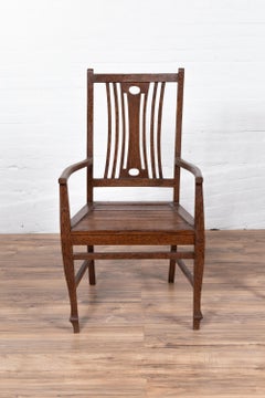 Vintage Dutch Colonial Armchair with Pierced Wood Back Splat, Several Available