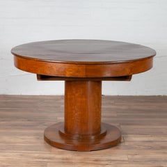 Vintage Dutch Colonial Javanese Teak Round Dining Table with Pedestal Base