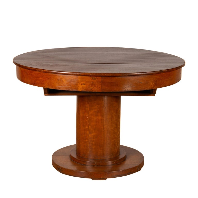 Vintage Dutch Colonial Javanese Teak, Antique Round Pedestal Table With Drawer