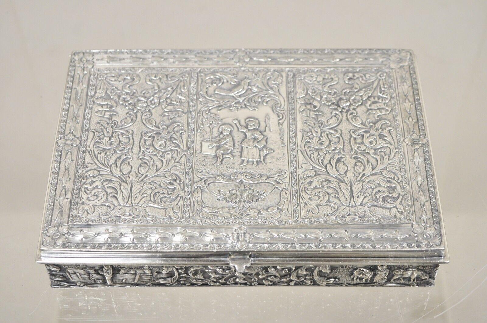 Vintage Dutch Country French Baroque Style Silver Plated Figural Jewelry Box For Sale 7