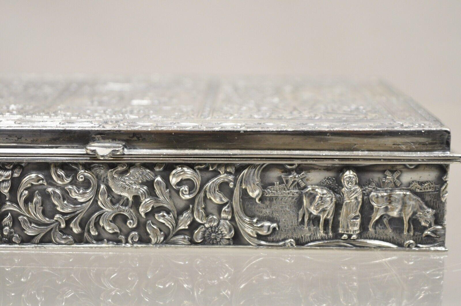 Early 20th Century Vintage Dutch Country French Baroque Style Silver Plated Figural Jewelry Box For Sale