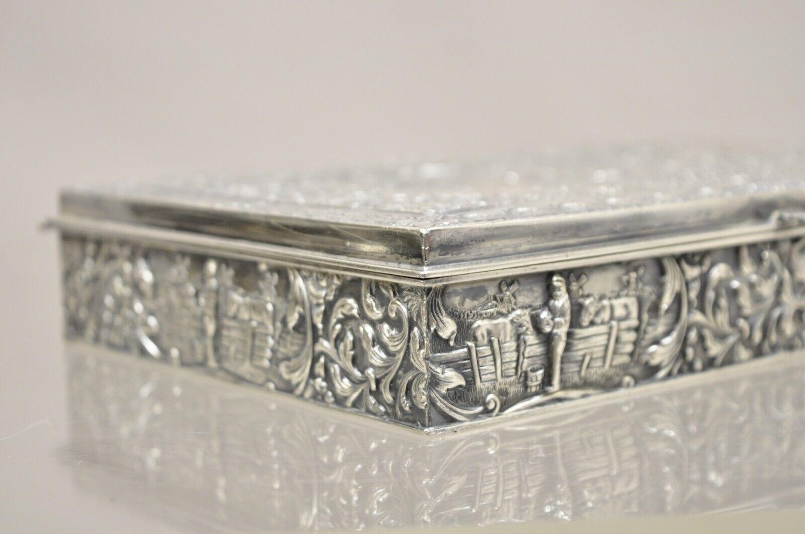 Vintage Dutch Country French Baroque Style Silver Plated Figural Jewelry Box For Sale 1