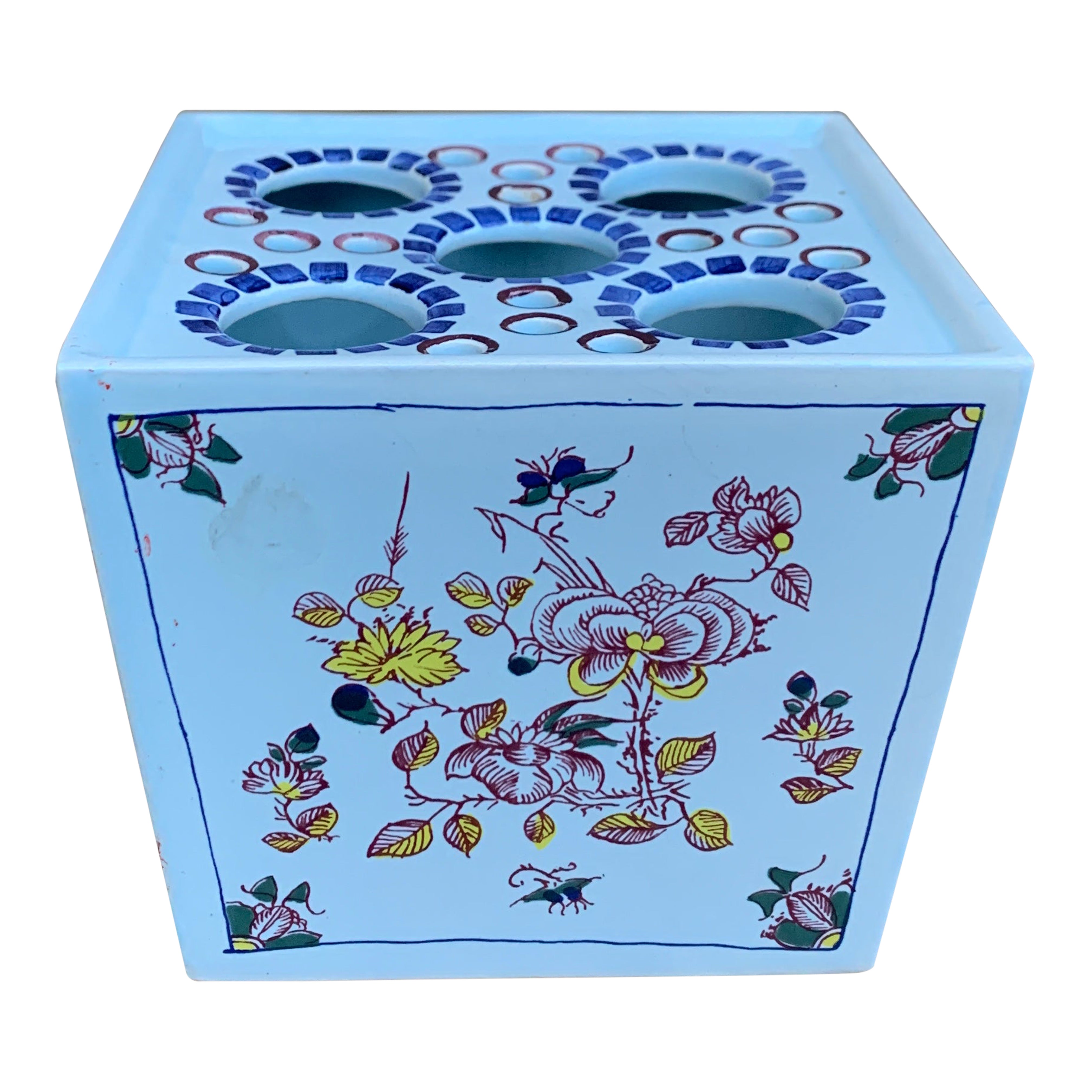 Vaso Tulipiere a rana floreale Delft Chinoiserie Vintage