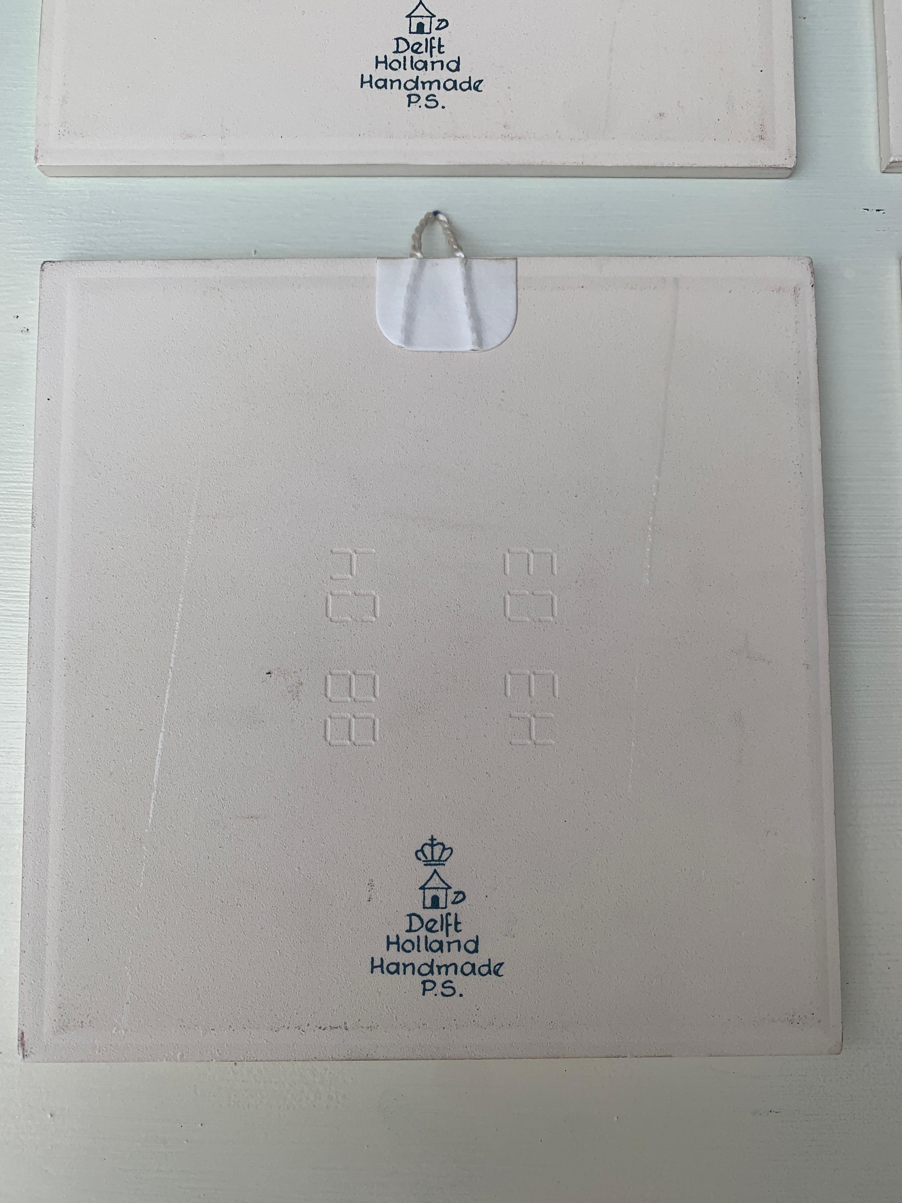 Vintage Dutch Delft Handmade Blue and White Tiles of The Four Seasons, Set of 4 5