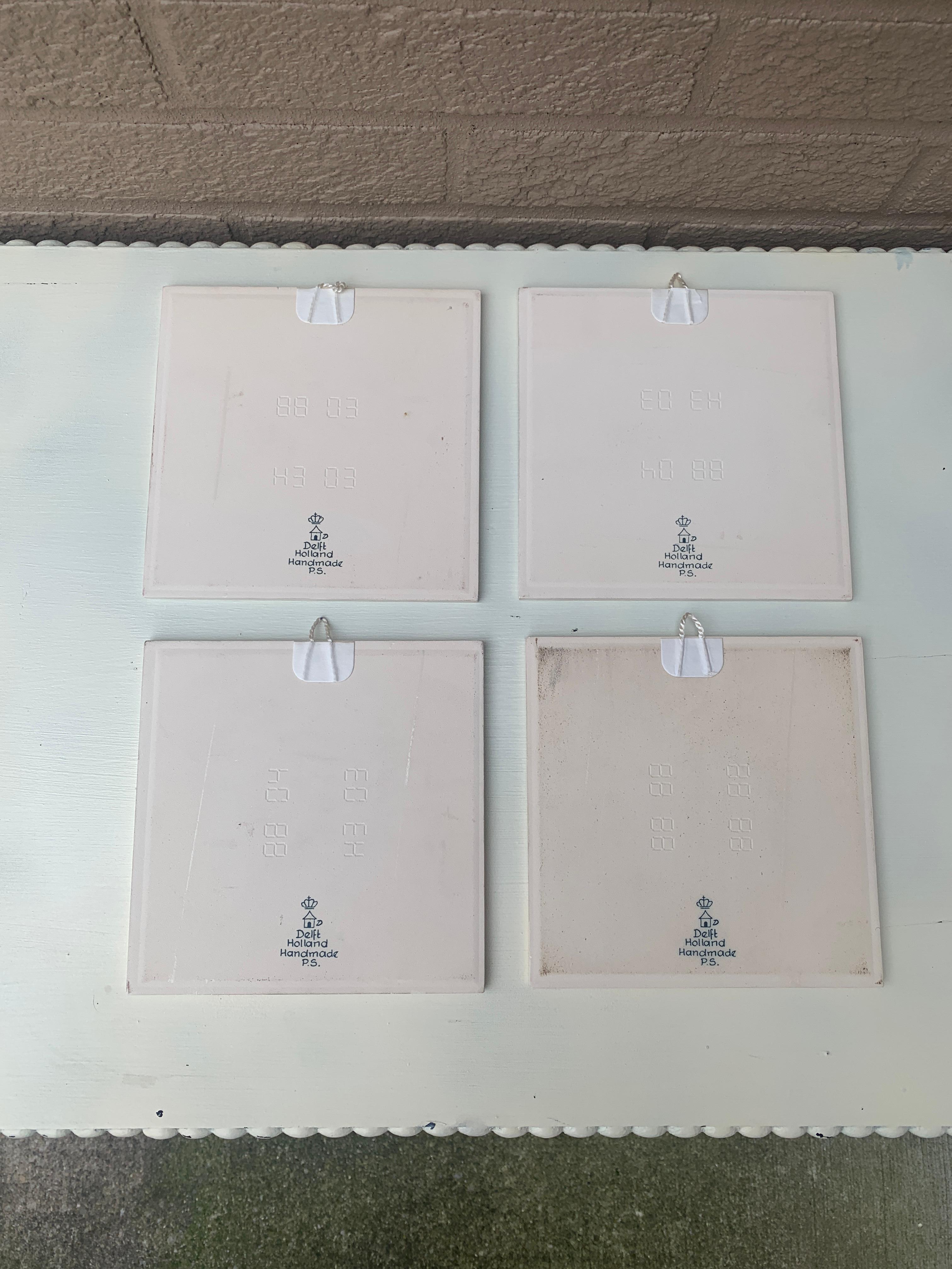 Vintage Dutch Delft Handmade Blue and White Tiles of The Four Seasons, Set of 4 4