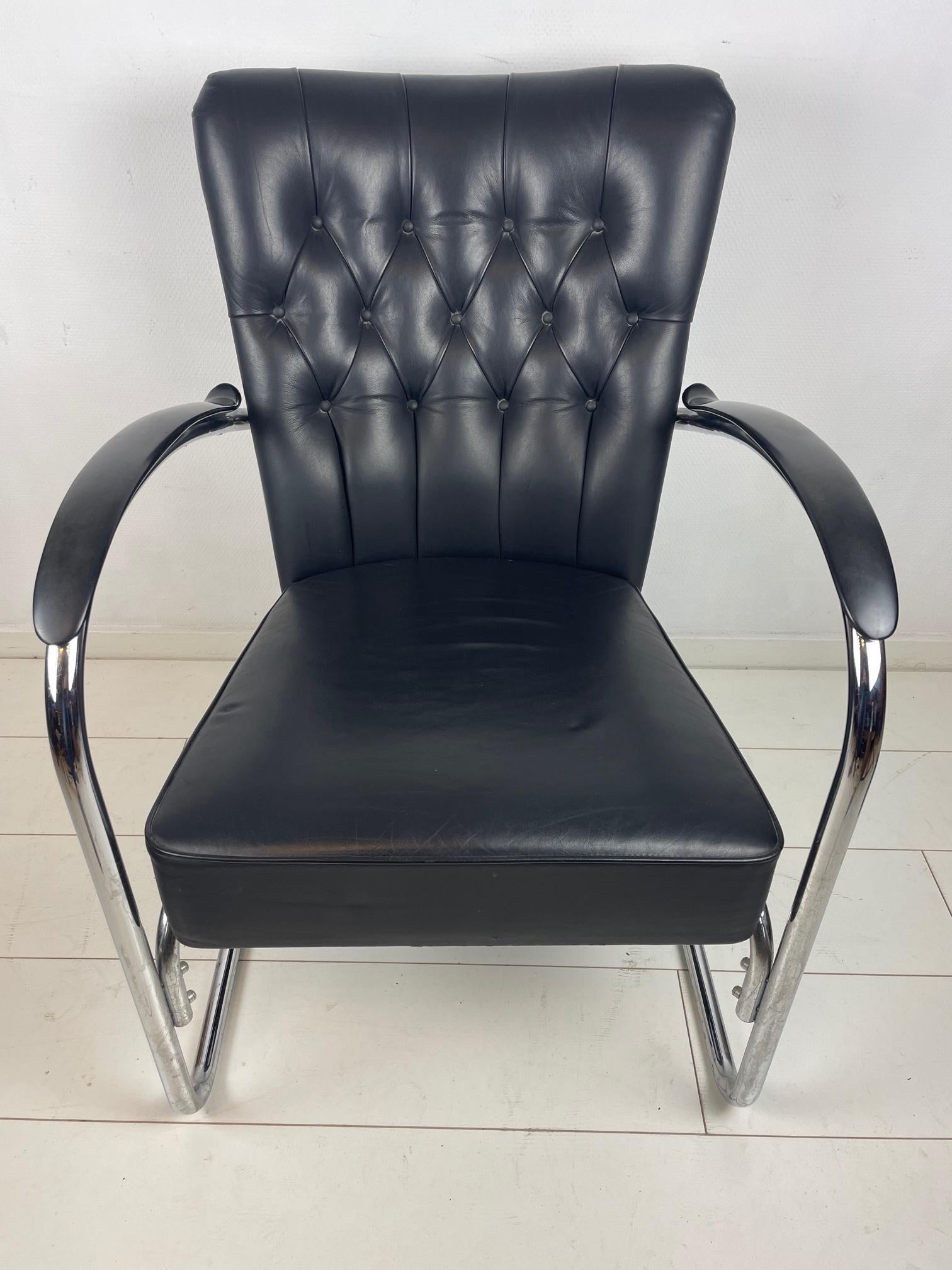 De Stijl Vintage Dutch Design Chair, Gispen 412 GE, Made by Van Der Stroom, Tubular Steel