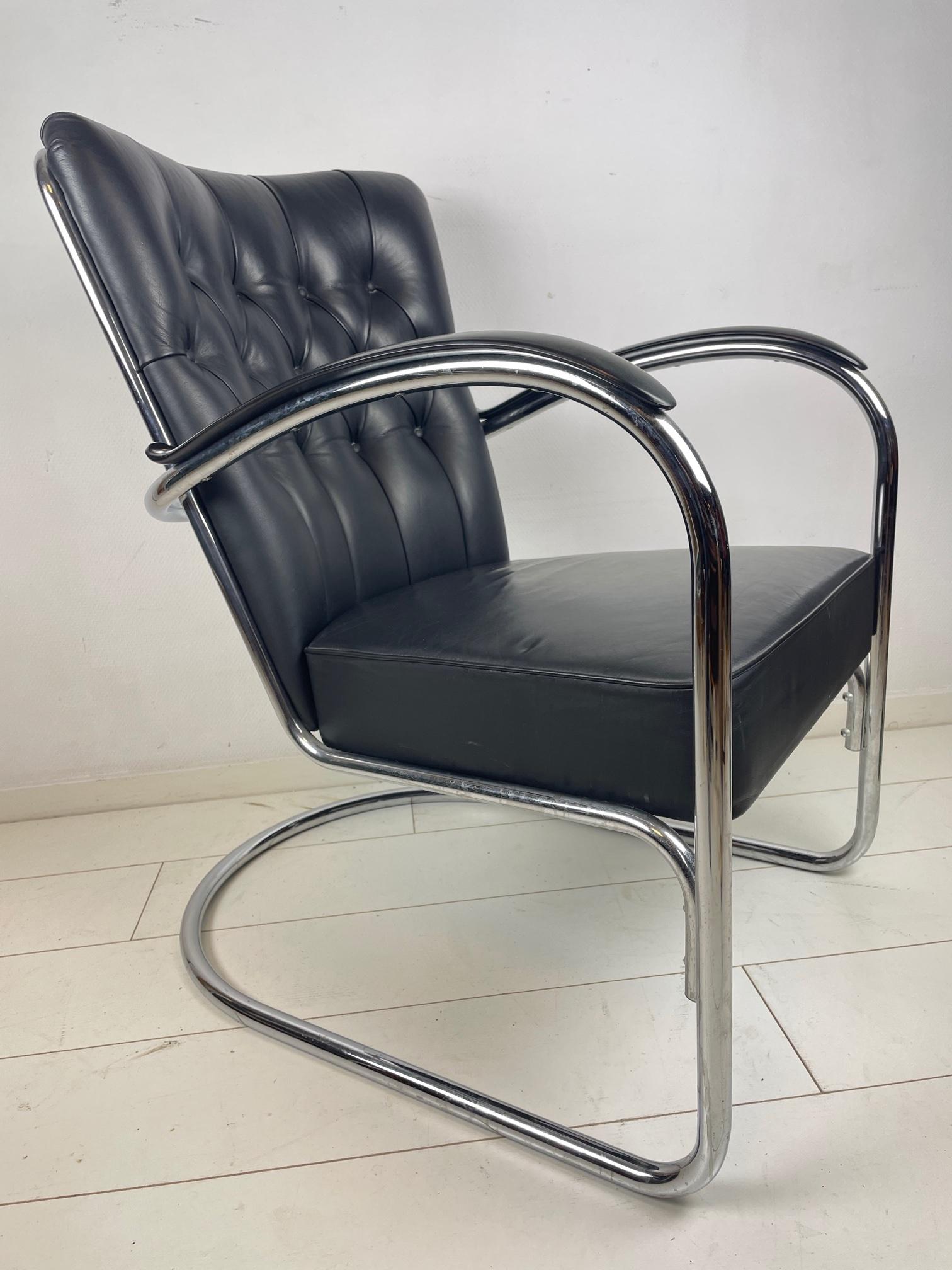 Mid-20th Century Vintage Dutch Design Chair, Gispen 412 GE, Made by Van Der Stroom, Tubular Steel