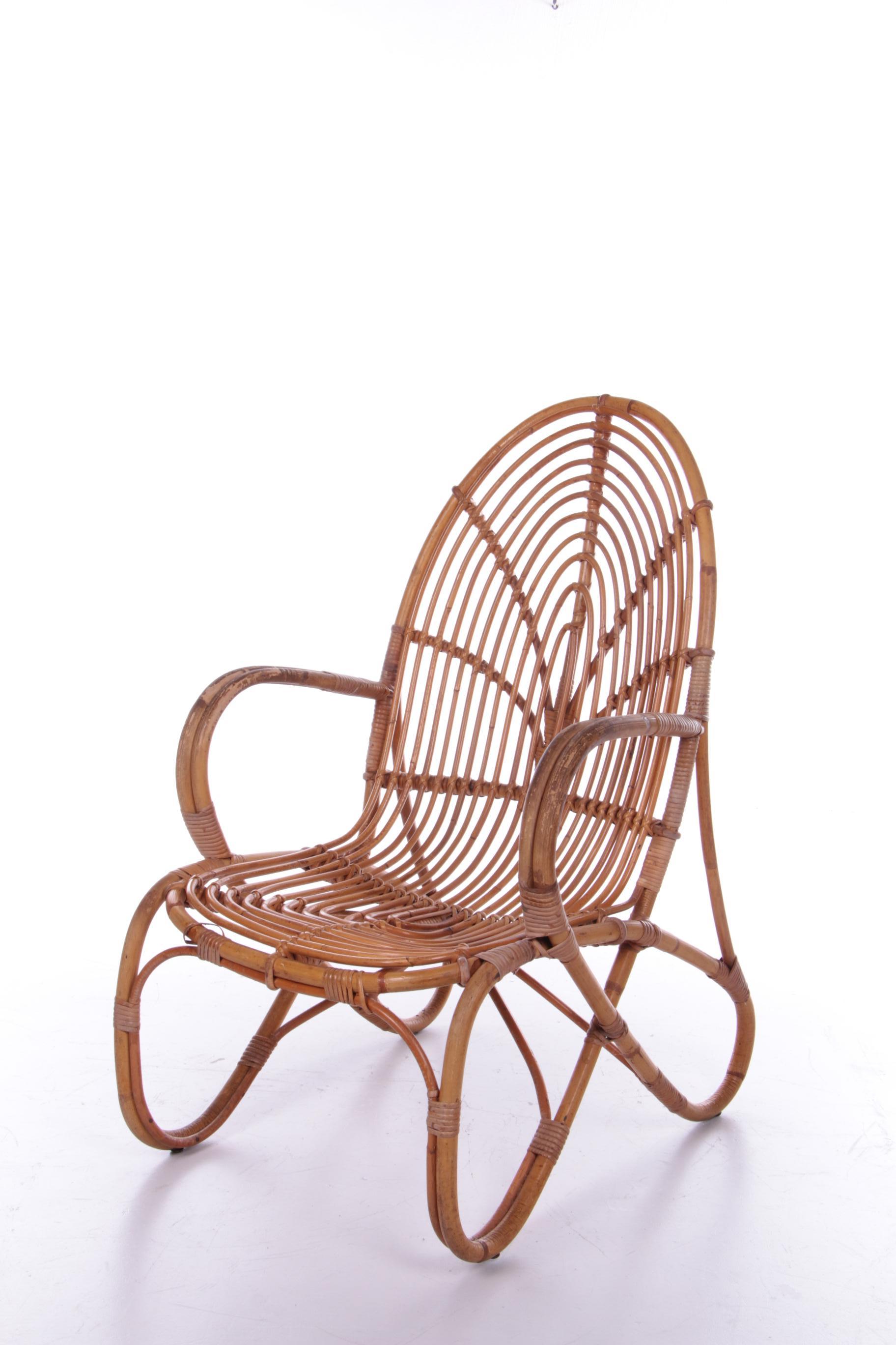 Mid-Century Modern Vintage Dutch Design Rattan Lounge Chair Rohe Noordwolde