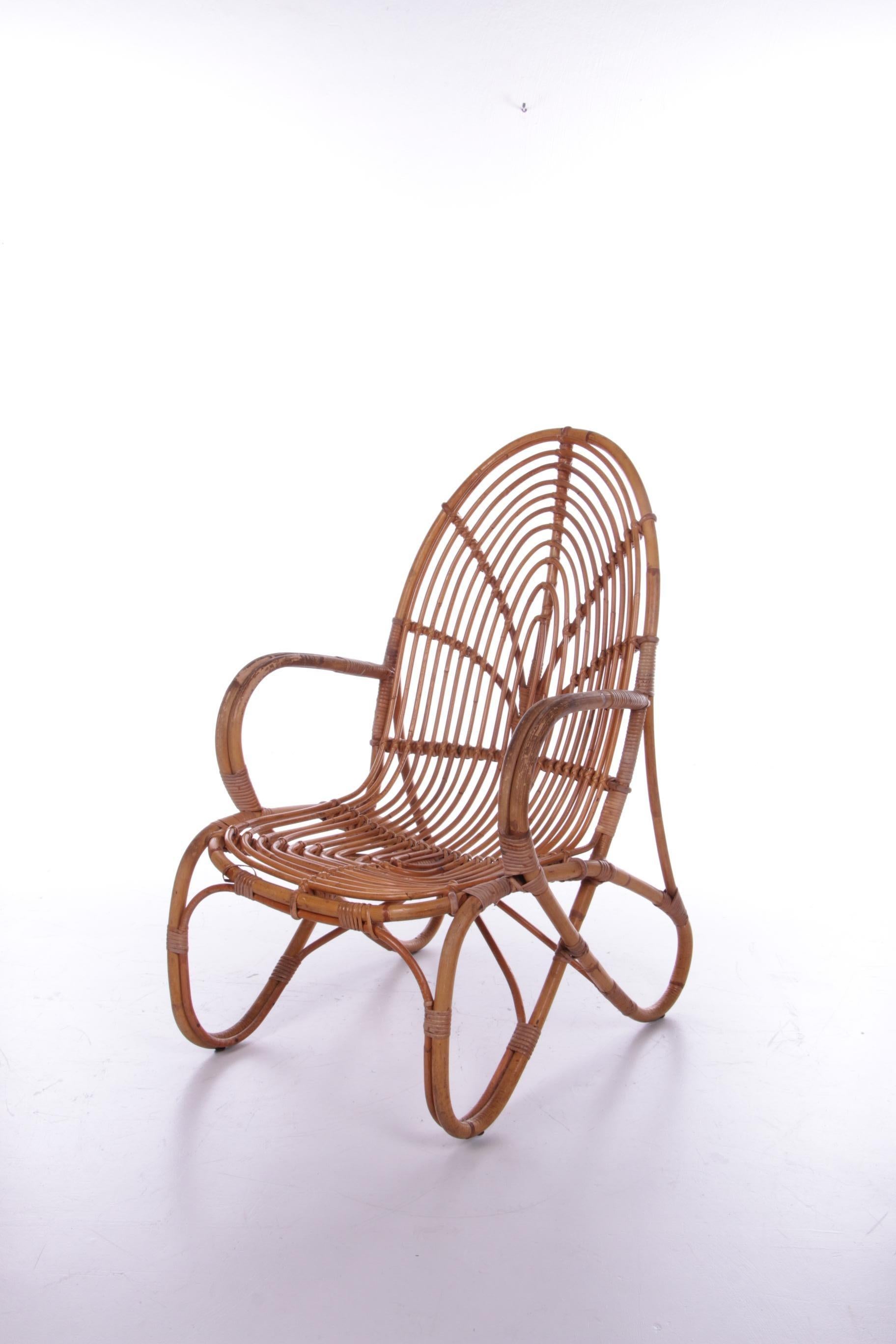 Mid-20th Century Vintage Dutch Design Rattan Lounge Chair Rohe Noordwolde