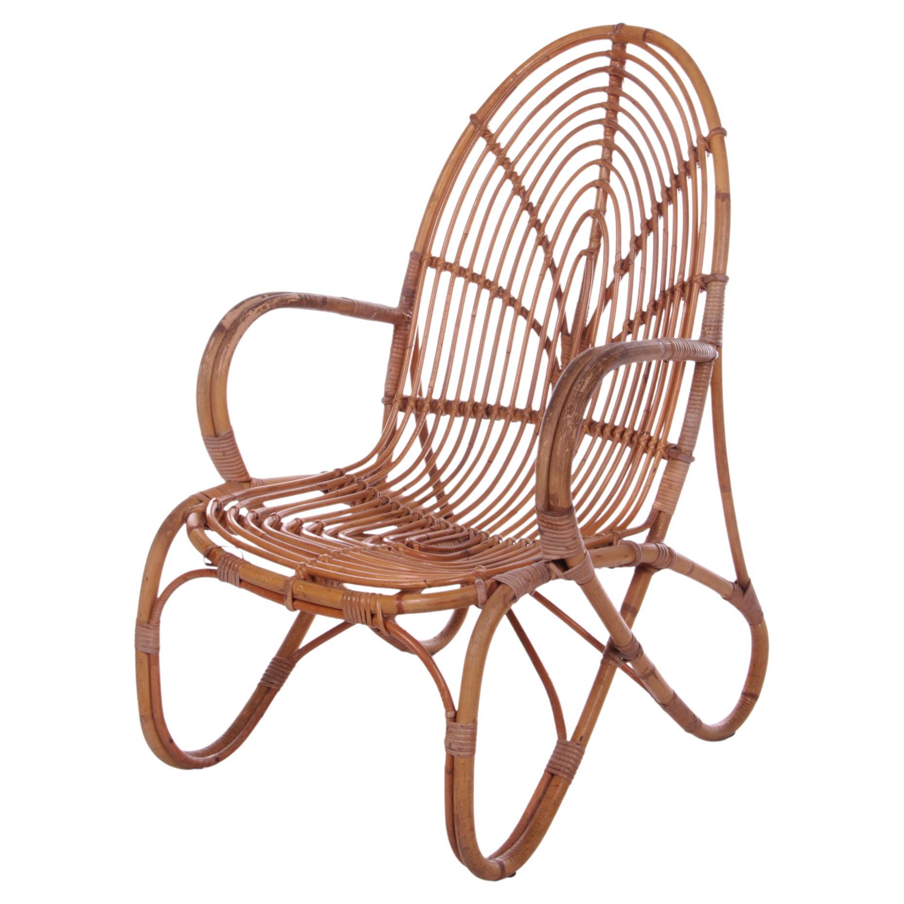 Vintage Dutch Design Rattan Lounge Chair Rohe Noordwolde