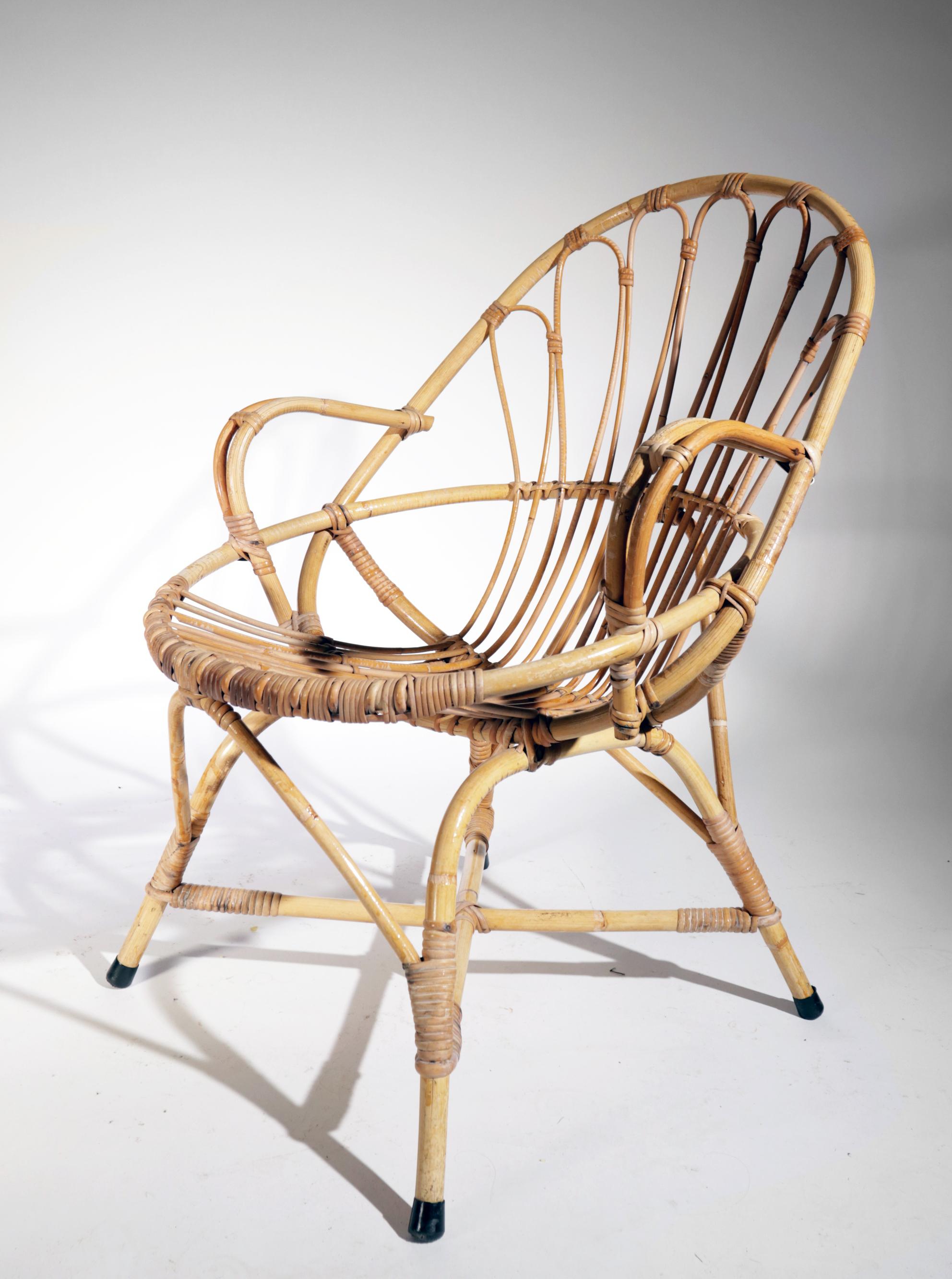 Vintage Dutch Design Rohe Rattan and Sheepskin Lounge Chair, 1960s 2