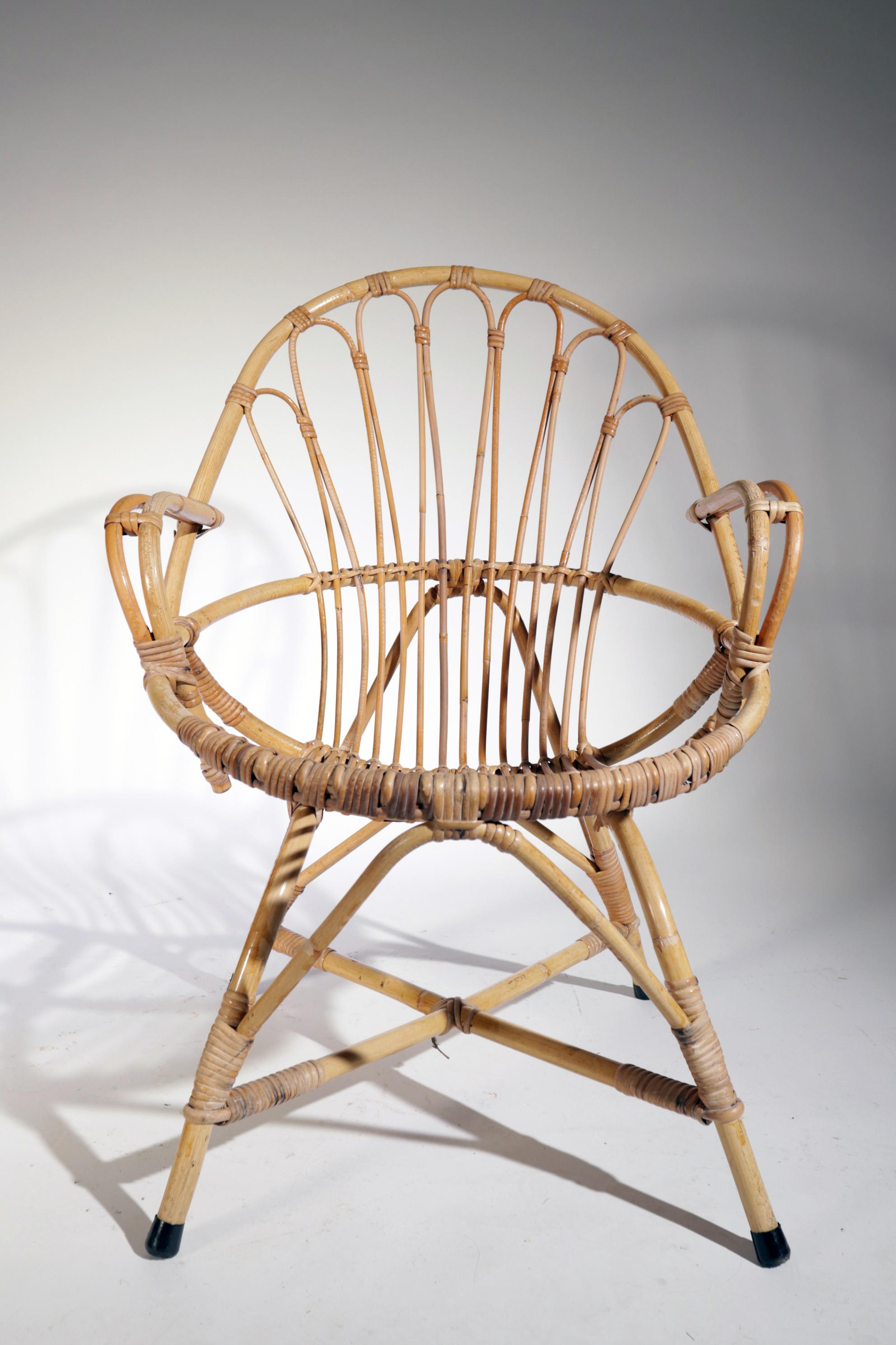 Vintage Dutch Design Rohe Rattan and Sheepskin Lounge Chair, 1960s 3