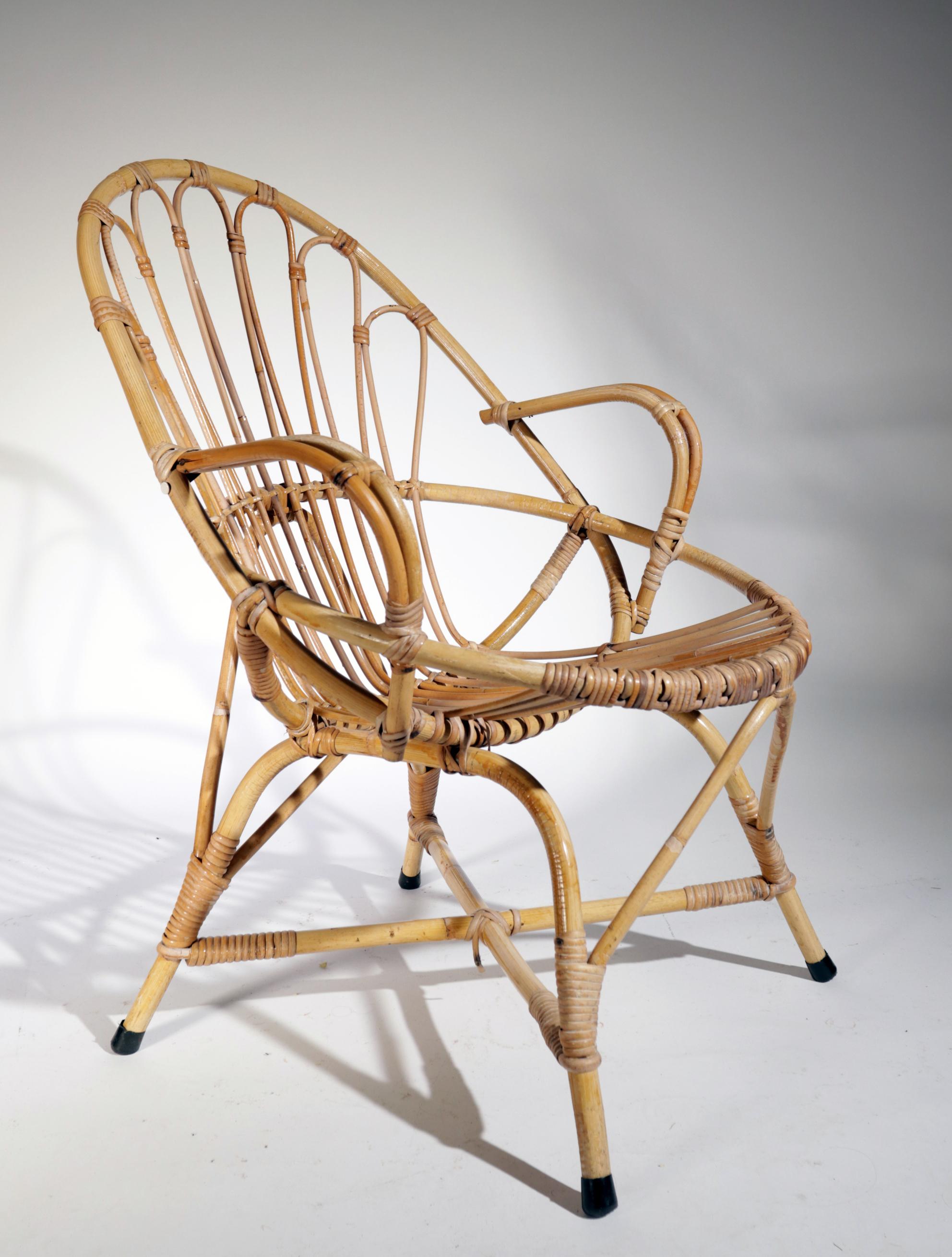 Vintage Dutch Design Rohe Rattan and Sheepskin Lounge Chair, 1960s 4