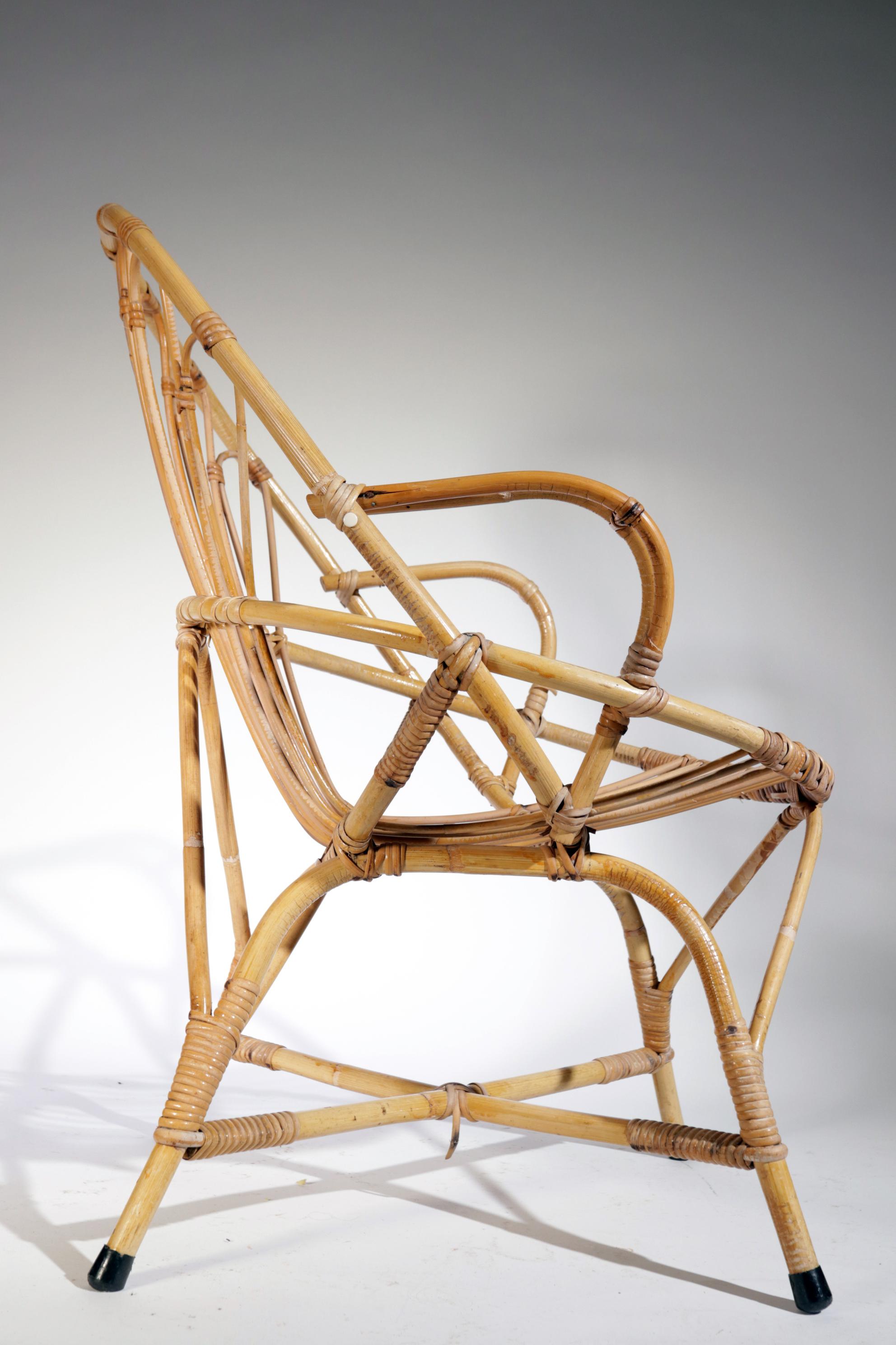 Vintage Dutch Design Rohe Rattan and Sheepskin Lounge Chair, 1960s 6