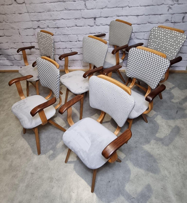 Vintage Dutch Dining Chairs by Cees Braakman, 1950s, Set of 7 In Good Condition In Bunnik, NL