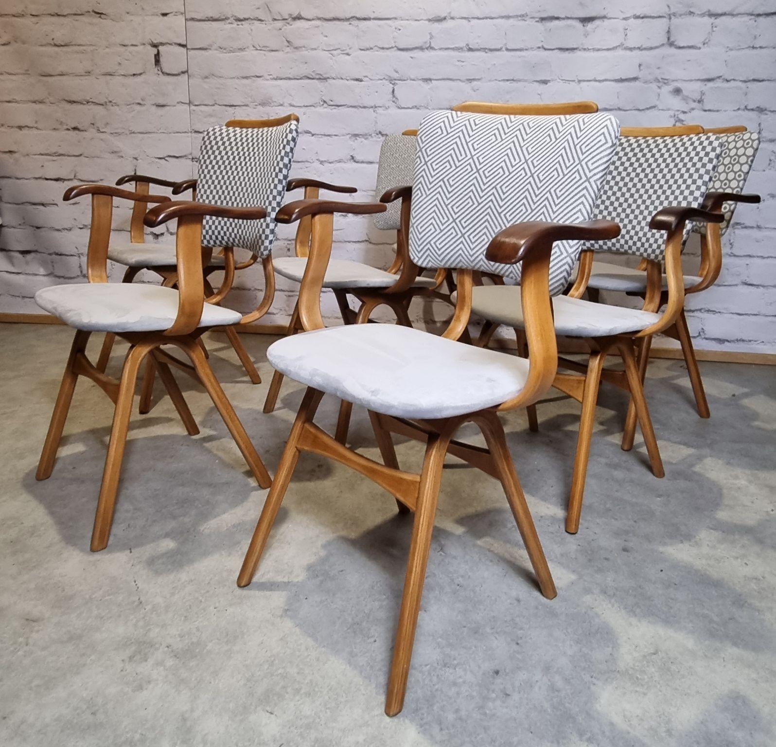 Vintage Dutch Dining Chairs by Cees Braakman, 1950s, Set of 7 In Good Condition In Bunnik, NL