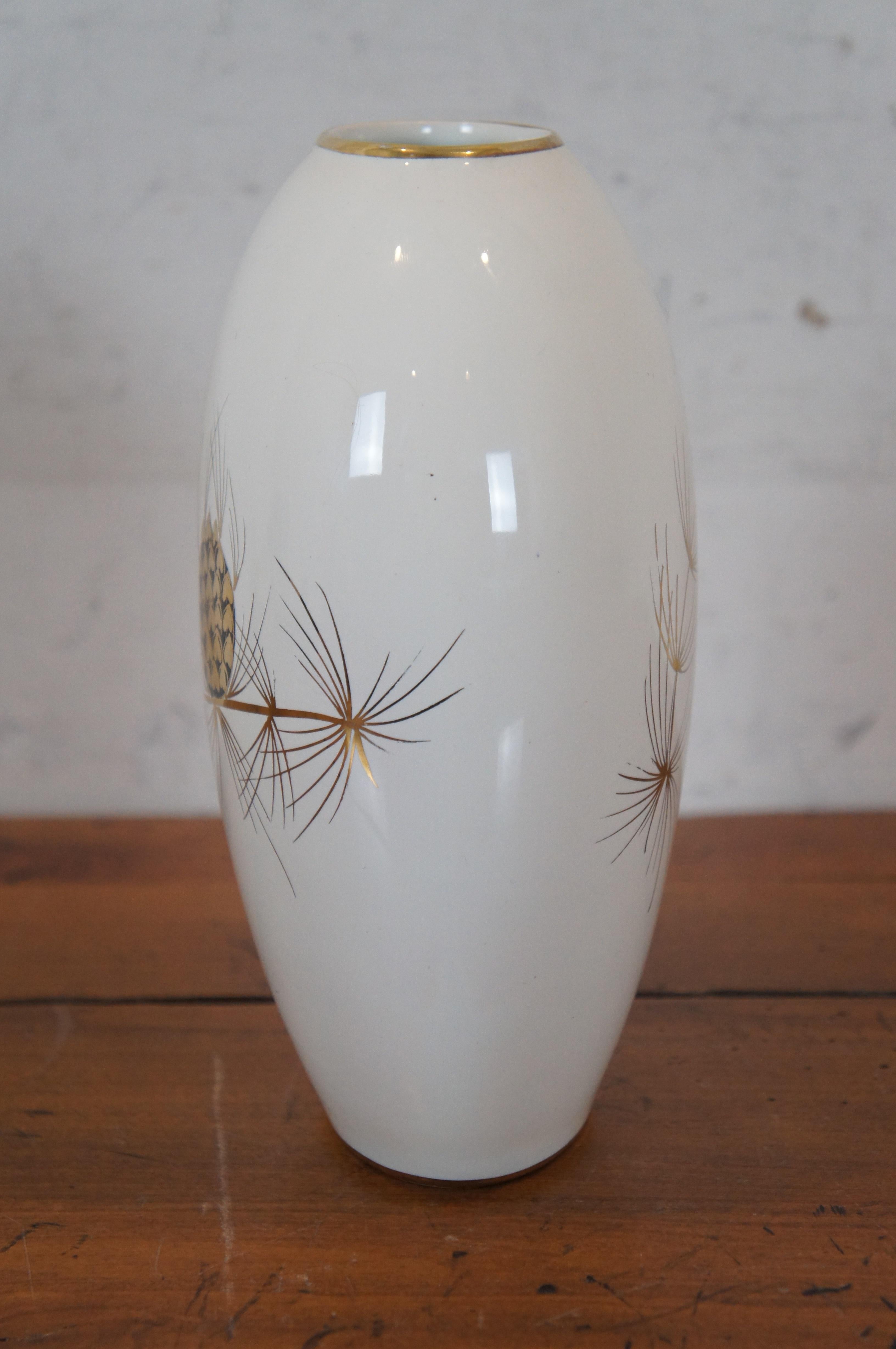 20th Century Vintage Dutch Flora Gouda Holland Gilded Porcelain Pine Cone Vase 8