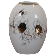 Vintage Dutch Flora Gouda Holland Gilded Porcelain Pine Cone Vase 8"