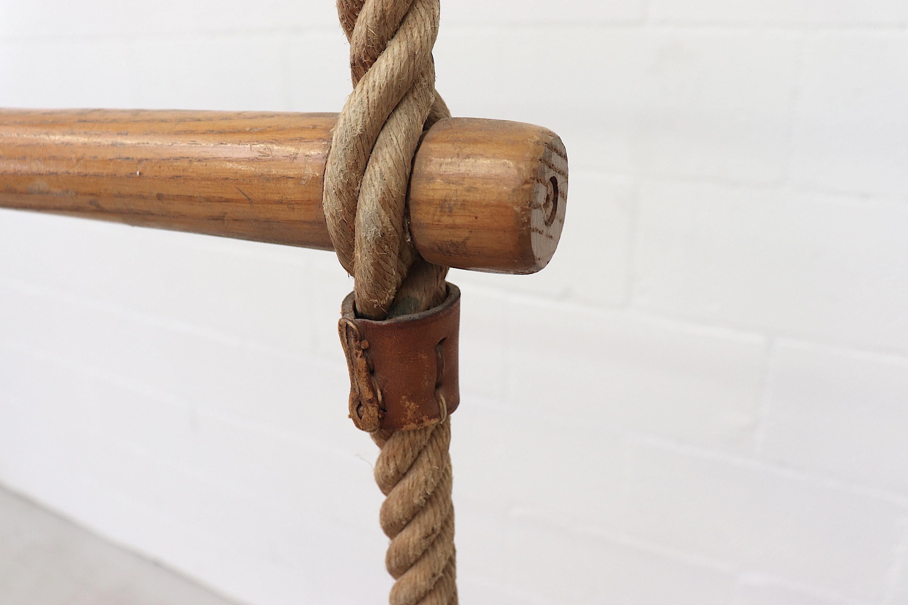 Mid-Century Modern Vintage Dutch Gymnastics Rope Ladder with Leather Accents