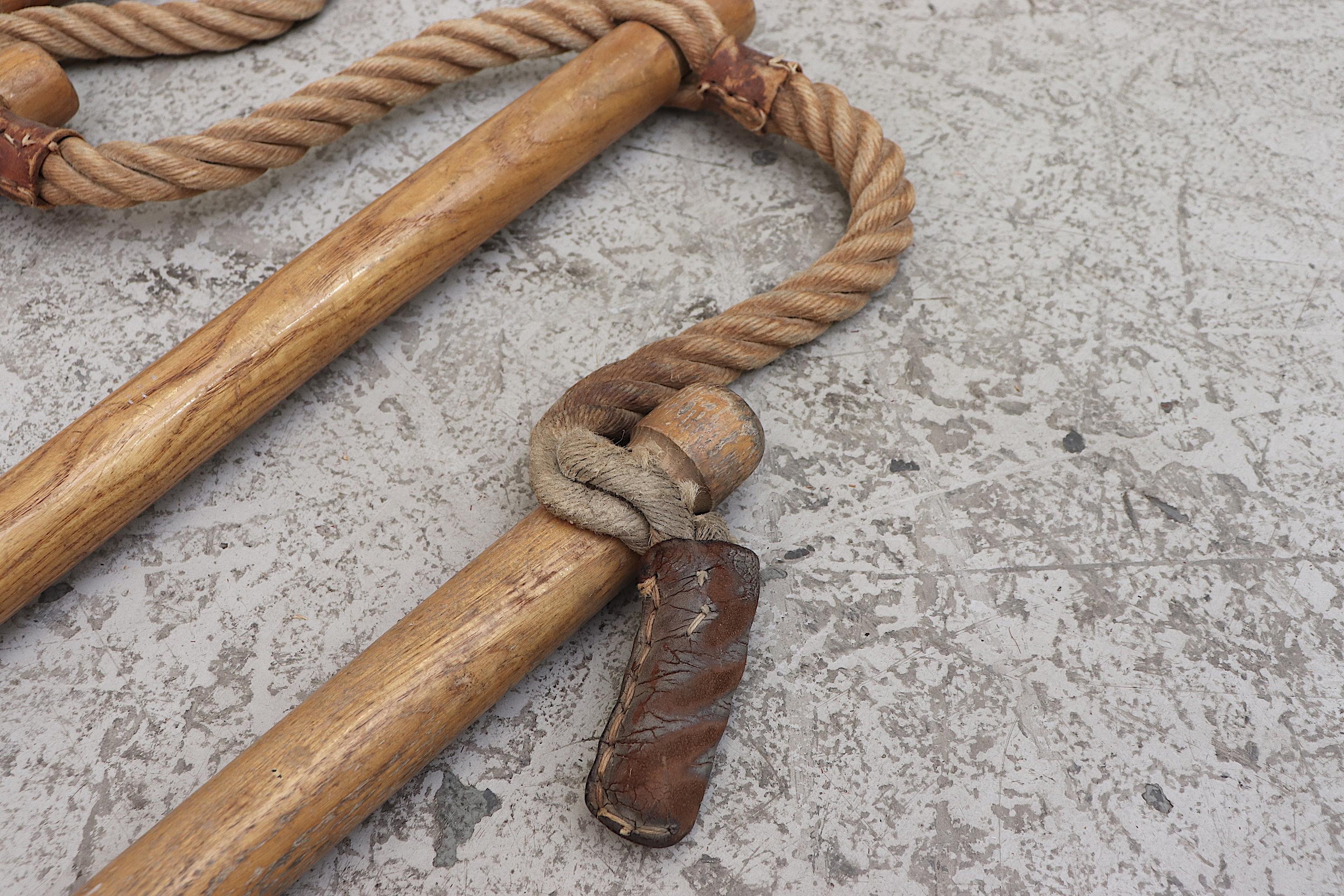 Vintage Dutch Gymnastics Rope Ladder with Leather Accents 1