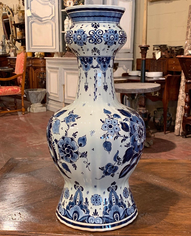 Vintage Dutch Hand Painted Blue and White Delft Faience Vase at 1stDibs