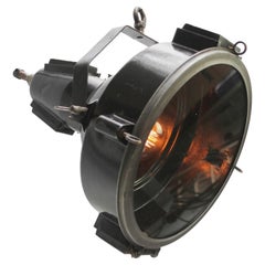 Vintage Dutch Industrial Black Enamel Clear Glass Pendant Spotlight, 1920s