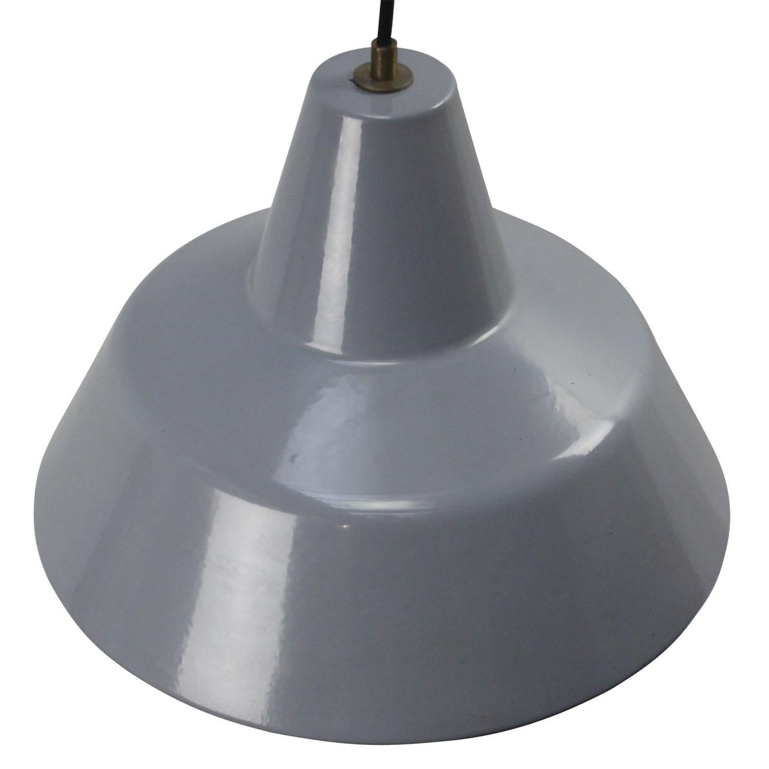 Dutch industrial hanging lamp by Philips
Grey enamel white interior

Weight: 2.00 kg / 4.4 lb

Priced per individual item. All lamps have been made suitable by international standards for incandescent light bulbs, energy-efficient and LED