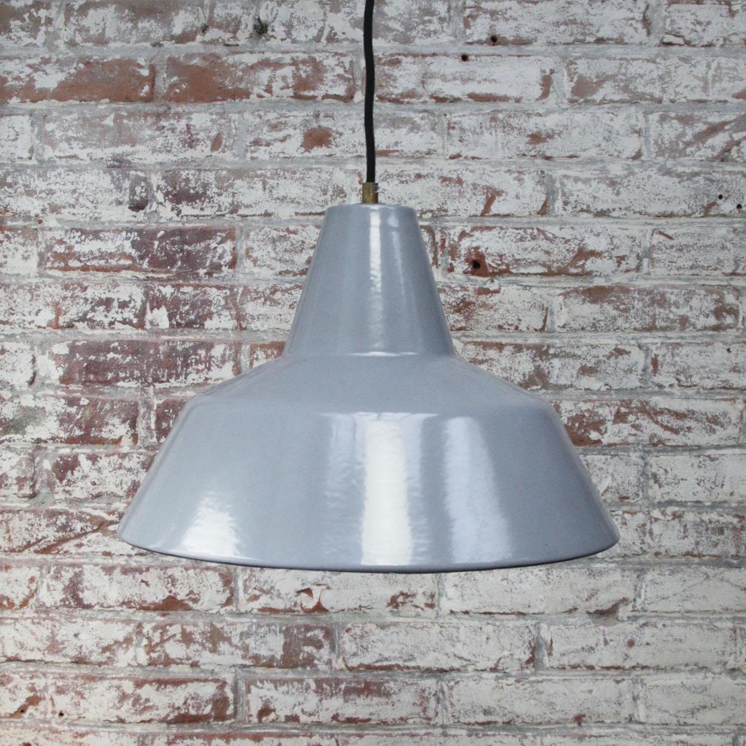 20th Century Vintage Dutch Industrial Gray Enamel Hanging Lamps Pendants by Philips For Sale